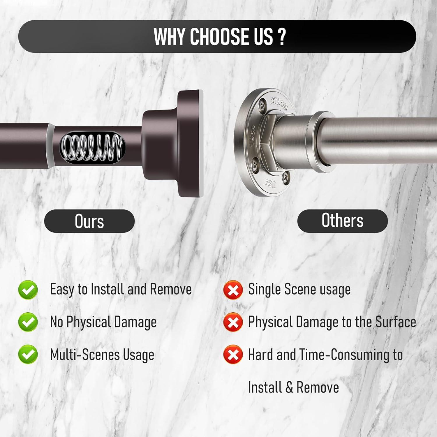 JDLiving Maxda Premium 43"- 72" Adjustable Rustproof Straight Tension Shower Curtain Rod- No Drill