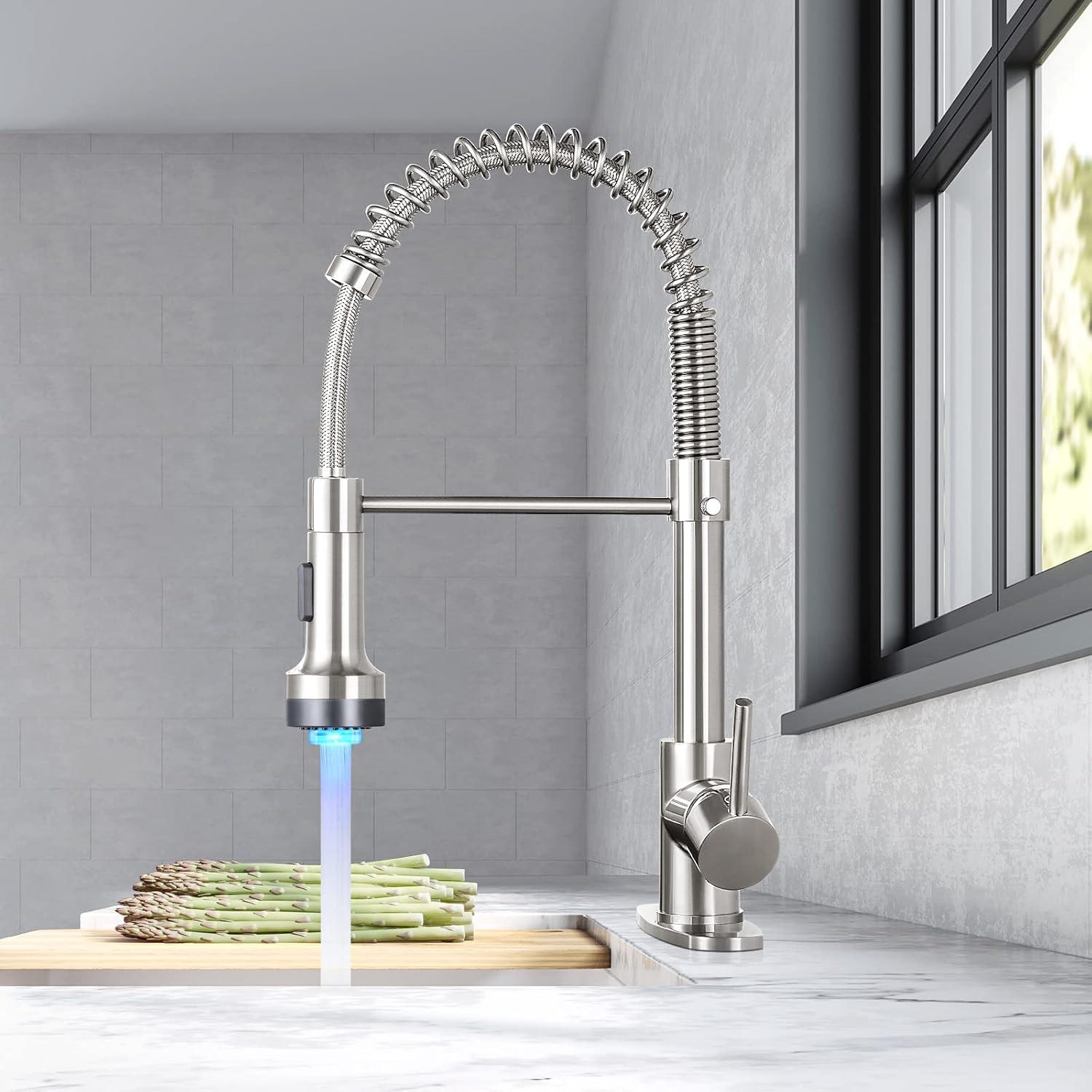 Brushed Nickel LED Pull-Out Spray Kitchen Faucet