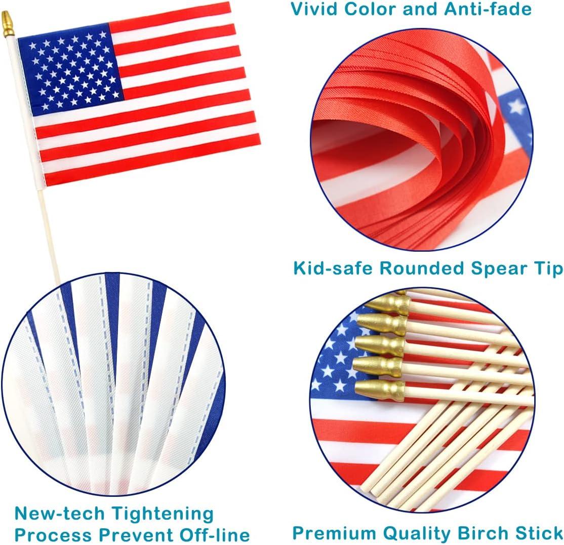 12 Pack Small American Flags Small US Flags/Mini American Flag on Stick 8x12 Inch US American Hand Held Stick Flags with Kid-Safe Spear Top, Polyester Full Color Tear-Resistant Flag