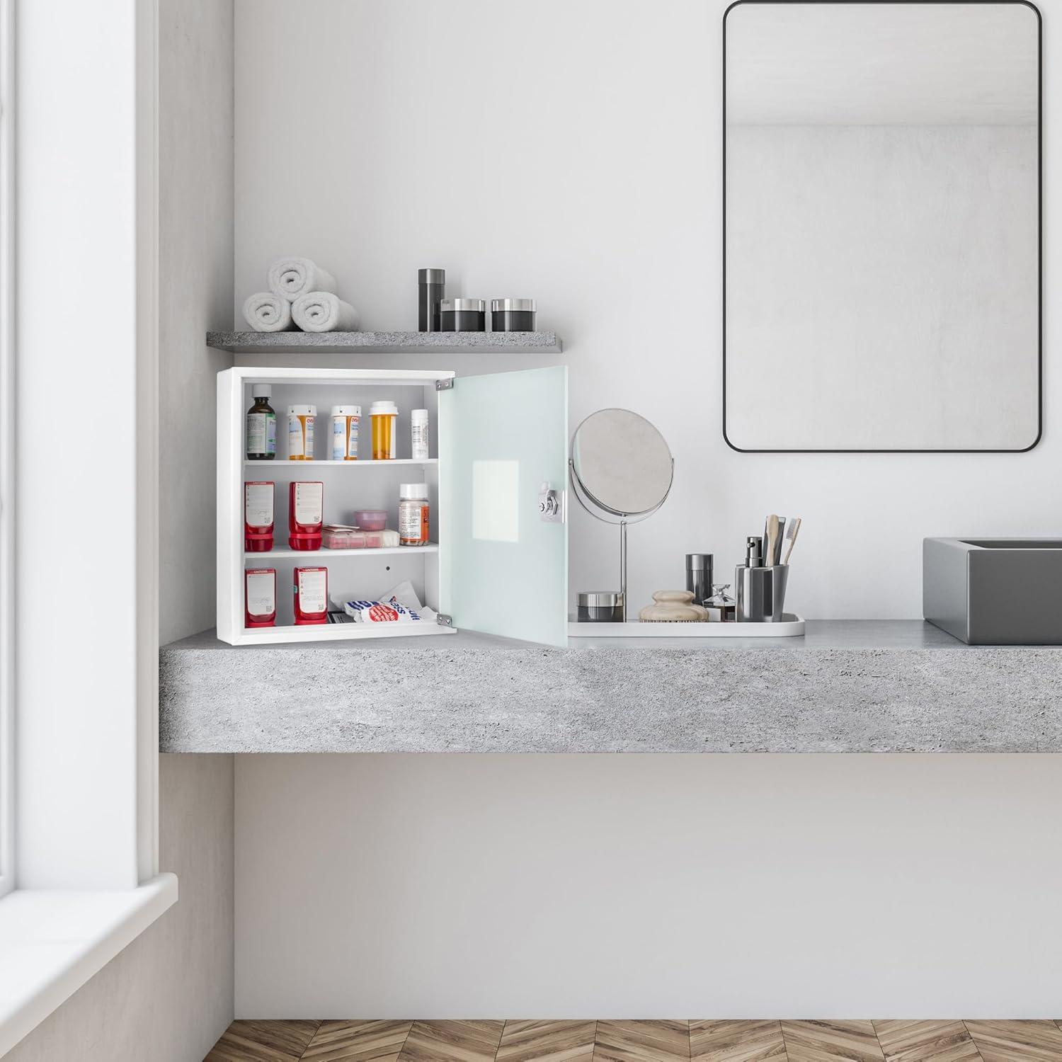 Barska Wall Mount Medical Security Cabinet with Key Lock – Standard Size, Includes Magnetic Erase Pad – for Medications, First Aid, or Supplies