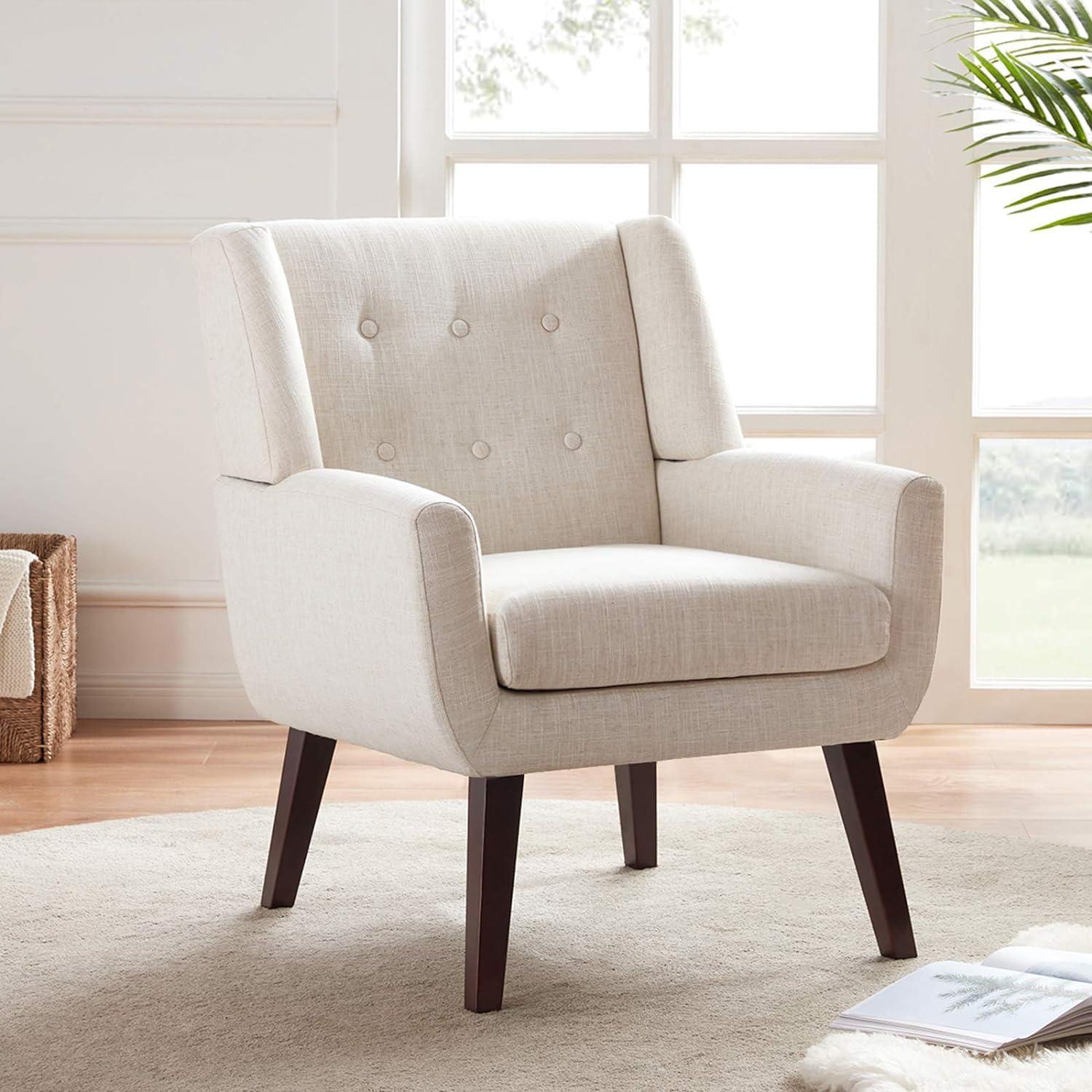 HUIMO Modern Linen Upholstered Armchair Tufted Accent Chair Beige