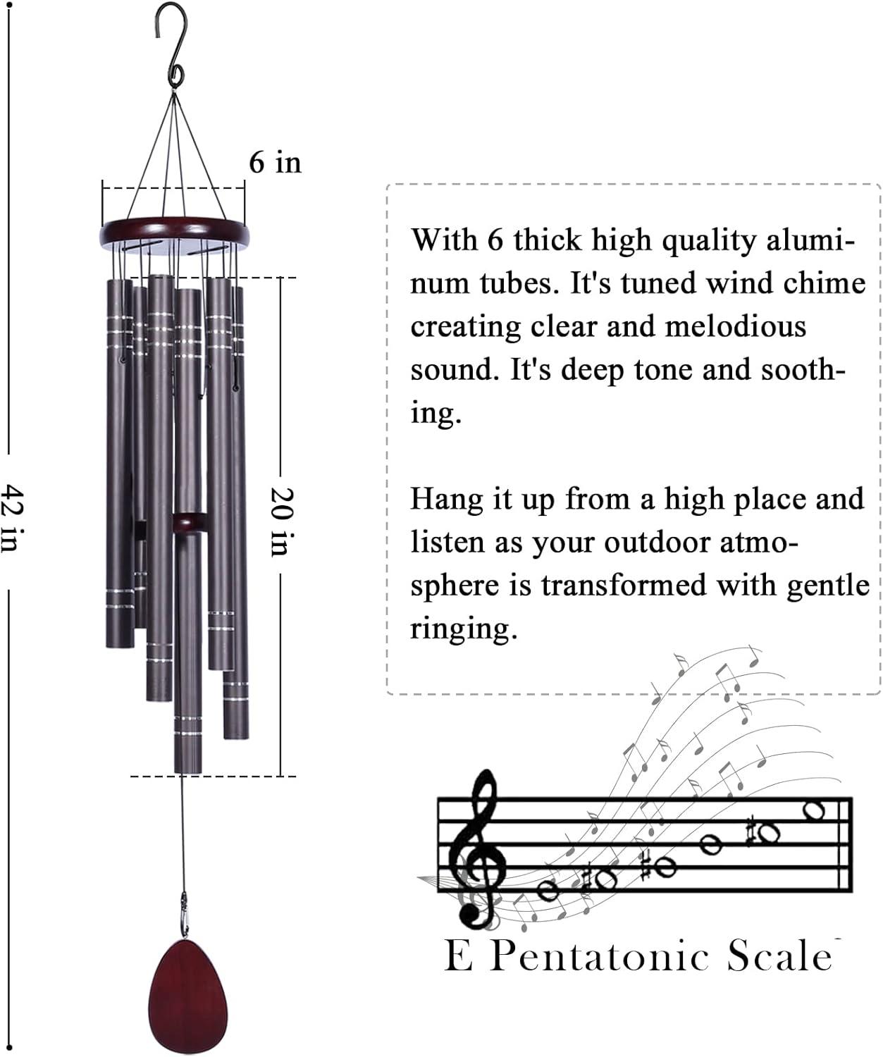 Noble House Sympathy Wind Chimes Outdoor Large Deep Tone,42" Memorial Wind Chimes for Loss of Loved ones,Big Wind Chimes, Both Indoor Decor and Outdoor Decor in Your Garden,Yard and Patio (Dark Brown)