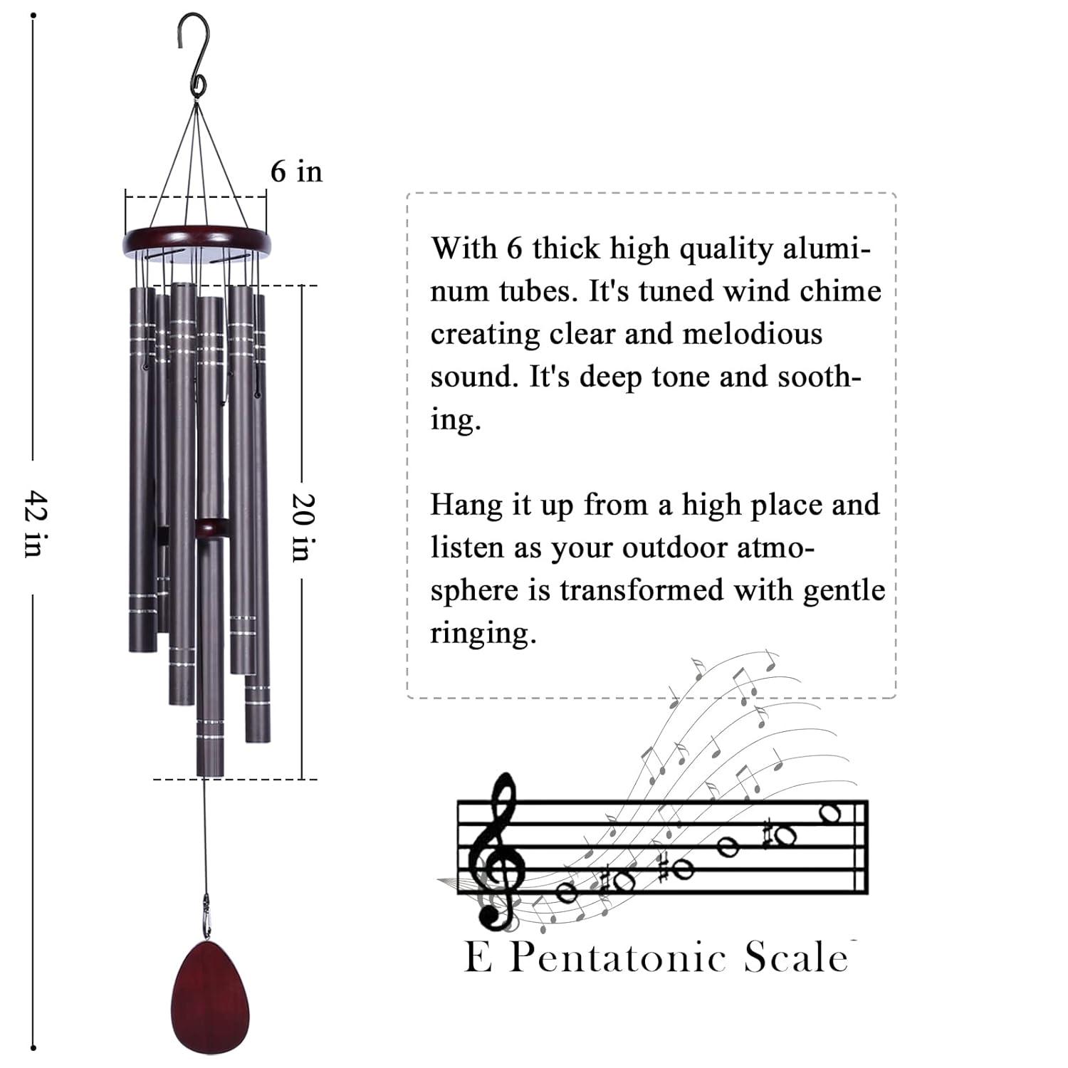 Noble House Sympathy Wind Chimes Outdoor Large Deep Tone,42" Memorial Wind Chimes for Loss of Loved ones,Big Wind Chimes, Both Indoor Decor and Outdoor Decor in Your Garden,Yard and Patio (Dark Brown)