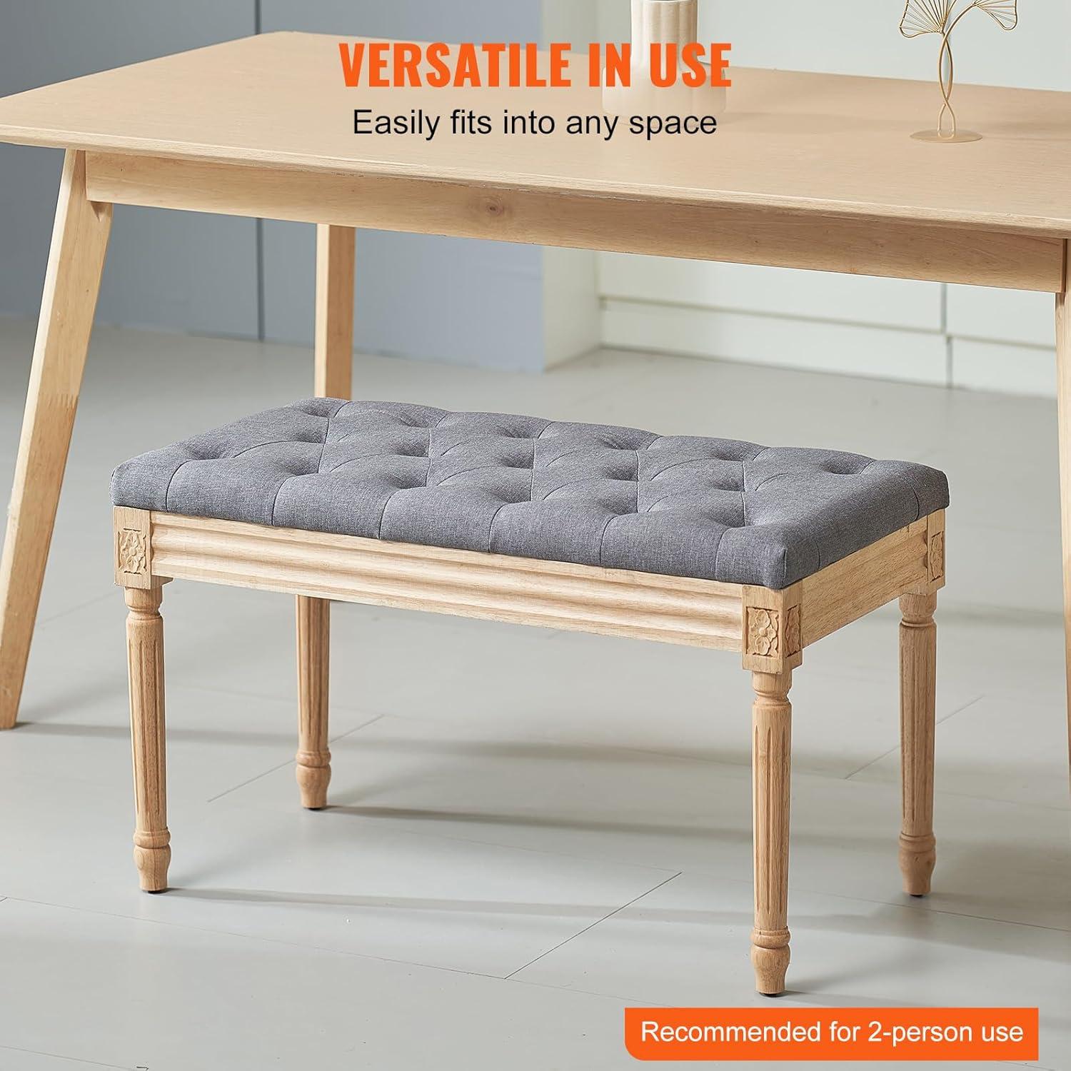 VEVOR Entryway Bench Upholstered Ottoman, Bedroom Bench for End of Bed Foam Padded Cushion & Rubberwood Legs, Tufted Footrest Stool for Dining, Living Room, Hallway, 32 x 16 x 19 Inches, Dark Gray