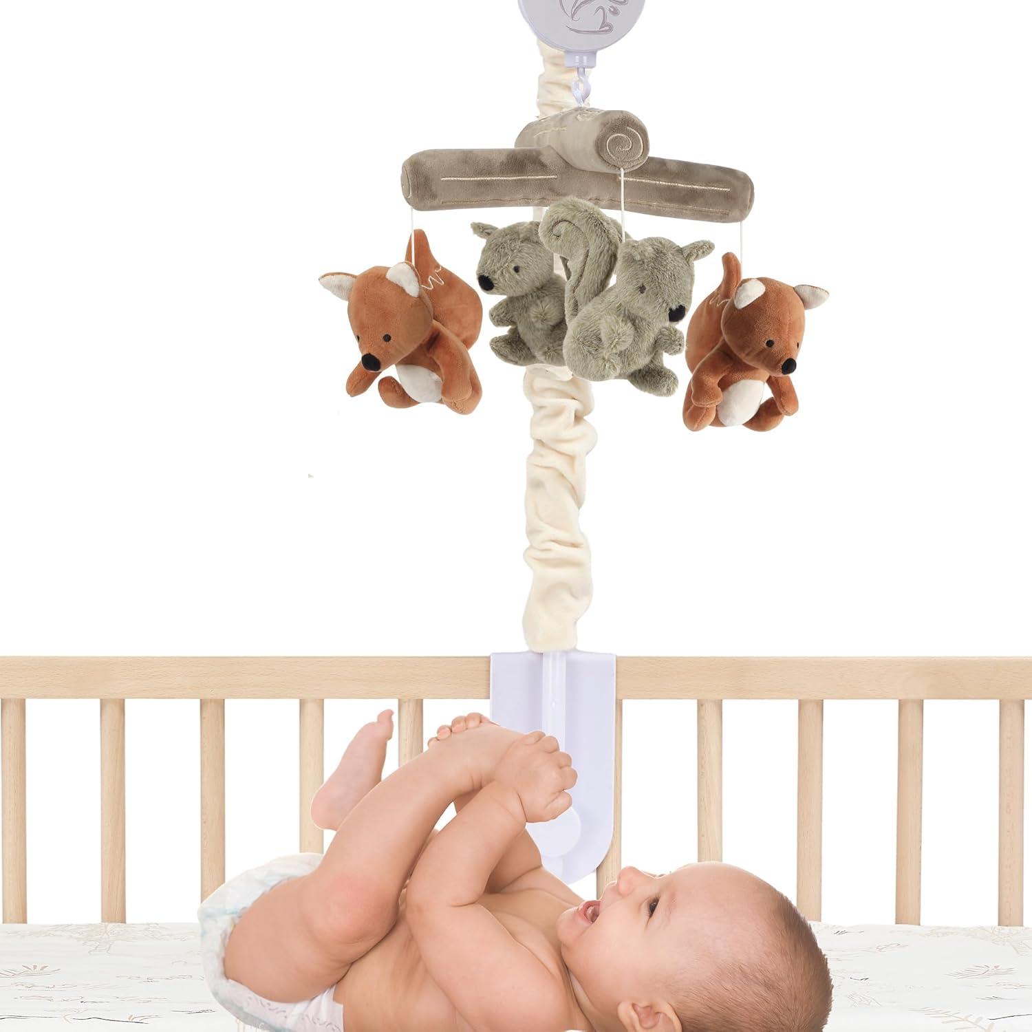 Lambs & Ivy Treetop Fox & Squirrel Woodland Musical Baby Crib Mobile Soother Toy