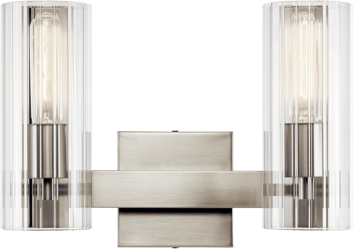 Brushed Nickel 2-Light Vanity with Clear Fluted Glass