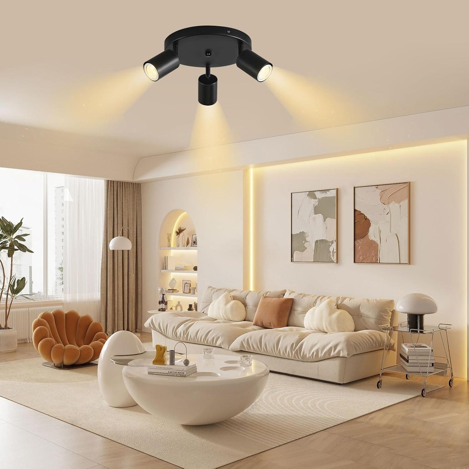 Ceiling Light Led 3 Bulbs I Spotlight I Pivoting I Rotating I Black I Bulb Not Included