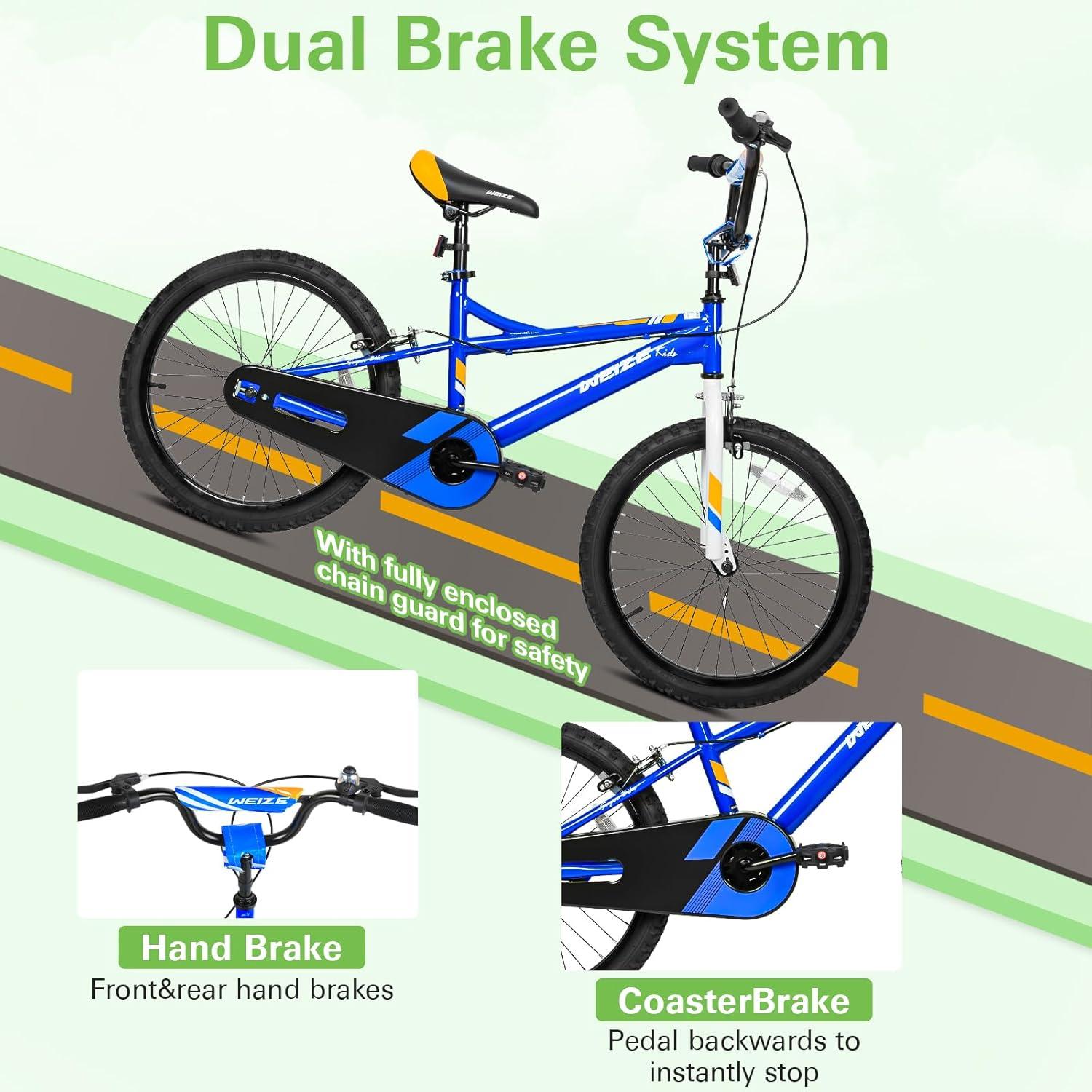Kids Bike, 20 Inch Children Bicycle for Boys Girls Ages 6-12 Years Old, Rider Height 48-62 Inch, Coaster Brake (Blue)