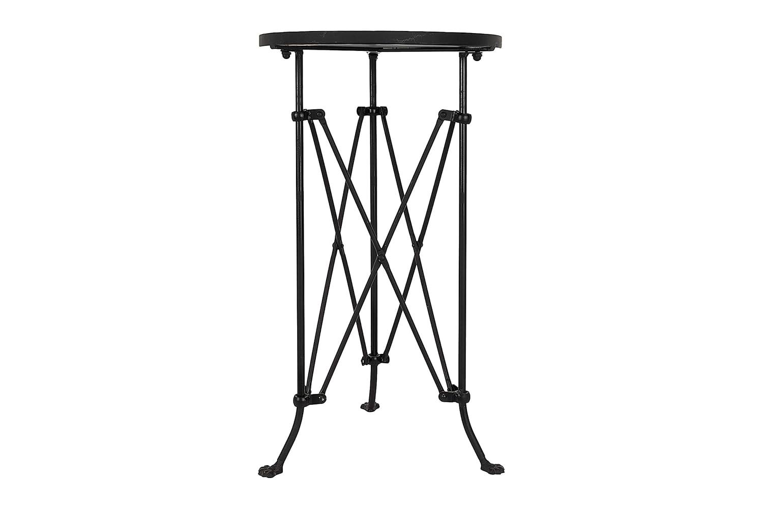 Storied Home Round Metal Side Accent Table with Claw Feet Black: Antique Drum Style, Bedside Use, Nesting Feature