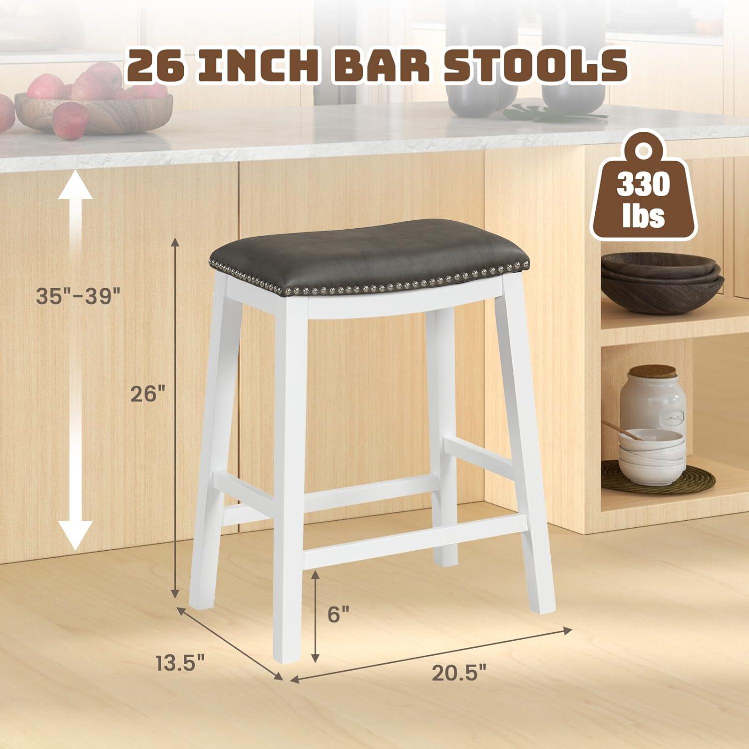 Costway 26-Inch Bar Stool Set of 2 Counter Height Saddle Stools with Upholstered Seat Gray