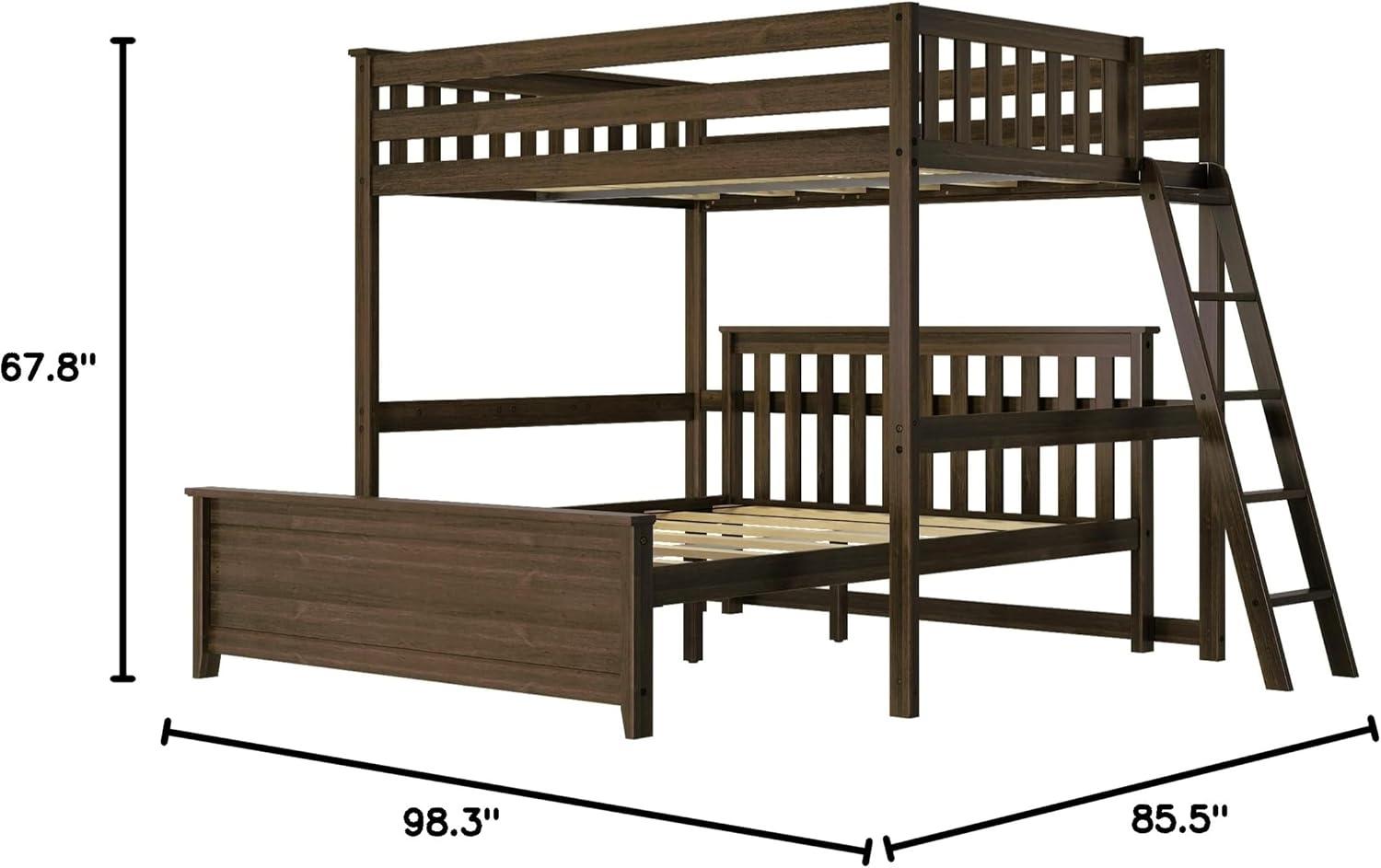 Max & Lily Bunk Bed, L Shaped Full-Over-Queen Bed Frame for Kids with Ladder on End, Solid Wood Bunk Bed for Kids, No Box Spring Needed, Walnut