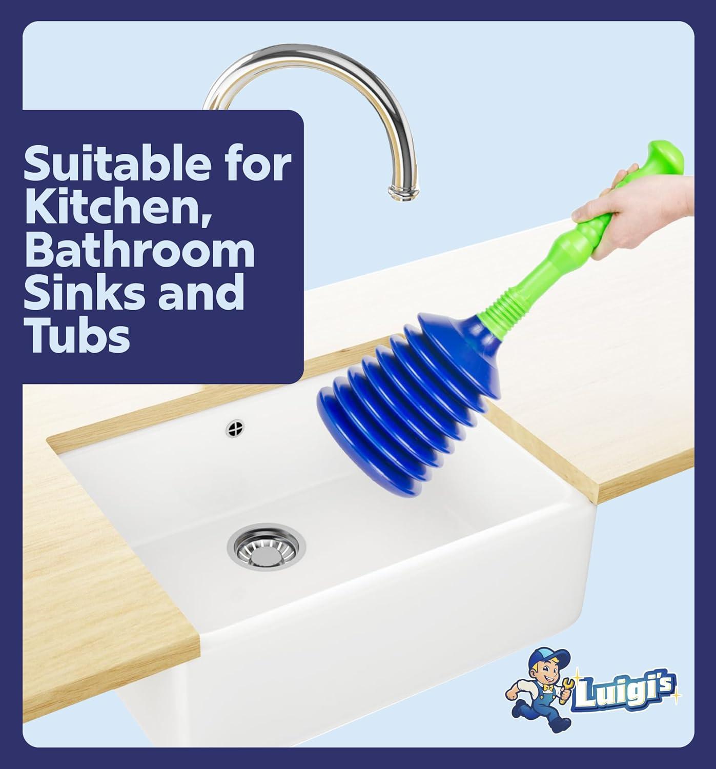 Luigi's Sink Drain Plunger - Ideal for Bathrooms, Kitchens, Sinks, Showers