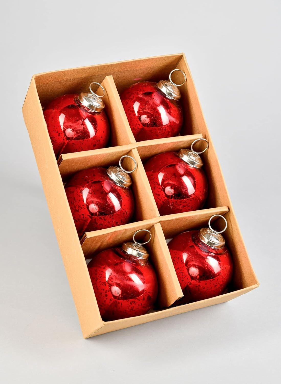 Antique Red Glass Hanging Christmas Ornaments Set of 6