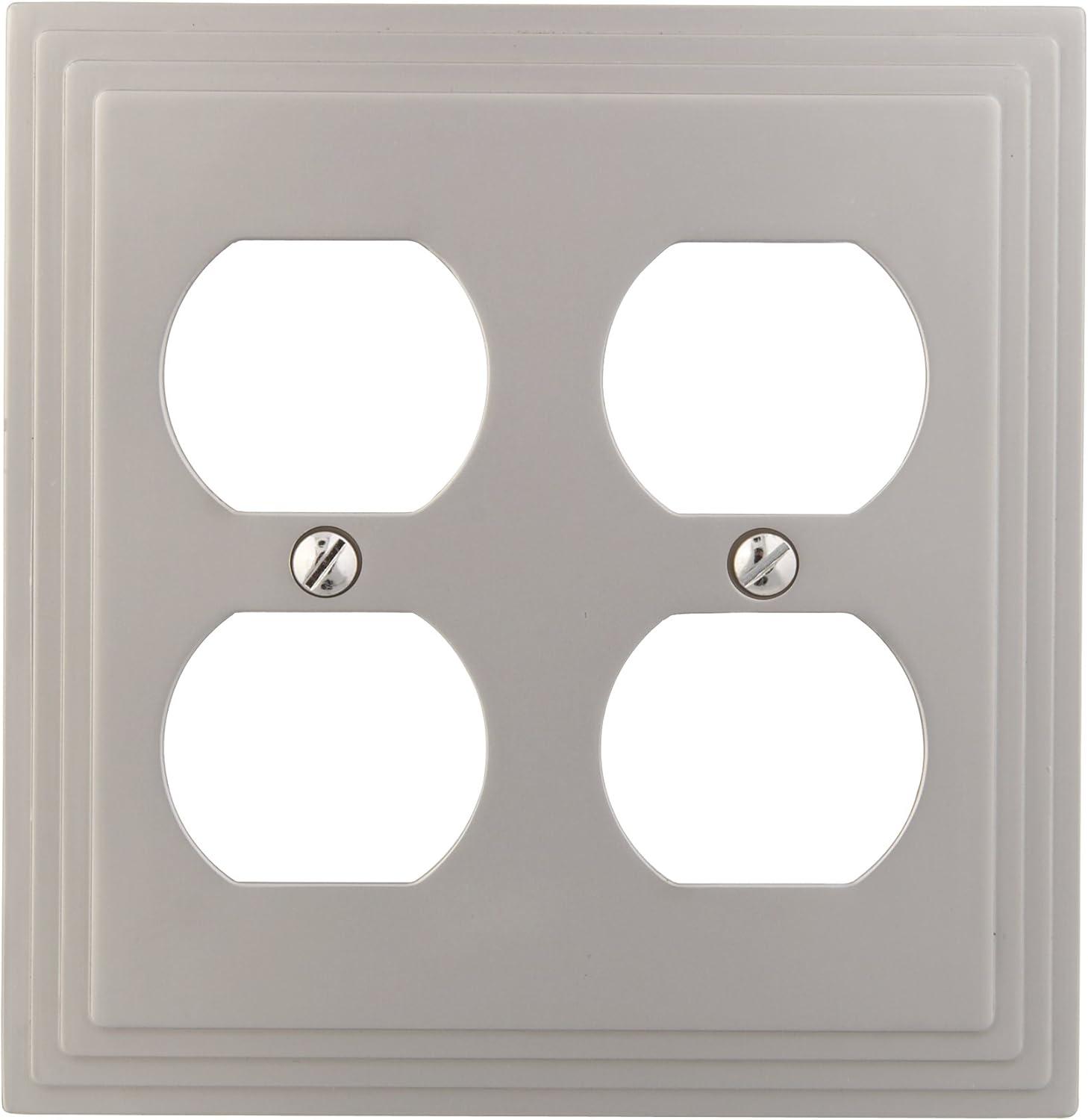 Satin Nickel 2-Gang Metal Duplex Outlet Wall Plate