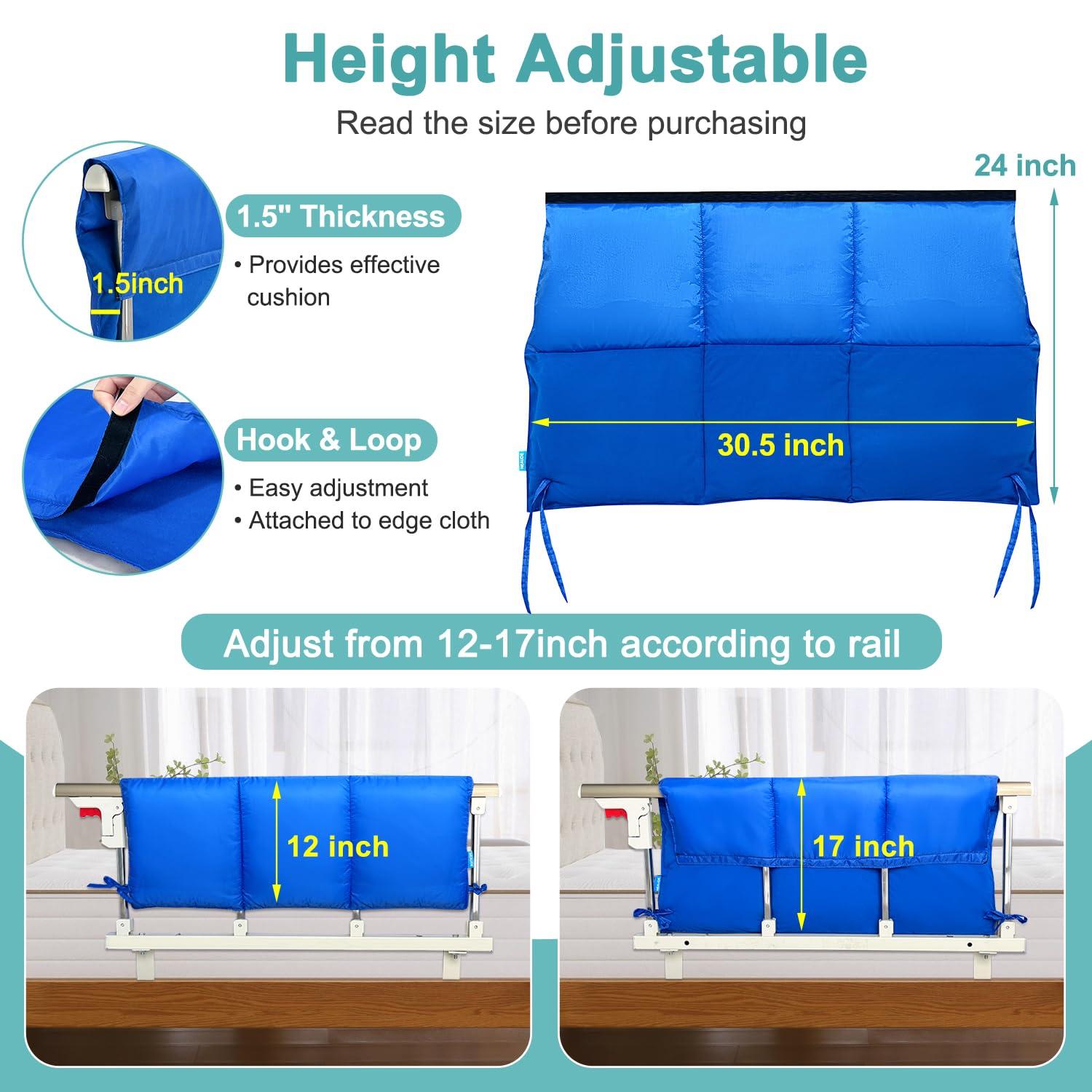 Bed Rail Covers for Hospital Bed Elderly Adults Bumper Seniors Guard Rail Bumpers Pads Bed Protector Side Padded Cover Bed Rail Padding Rails Not Included, Padded Cover Only (32x12inch, 2 PCS)