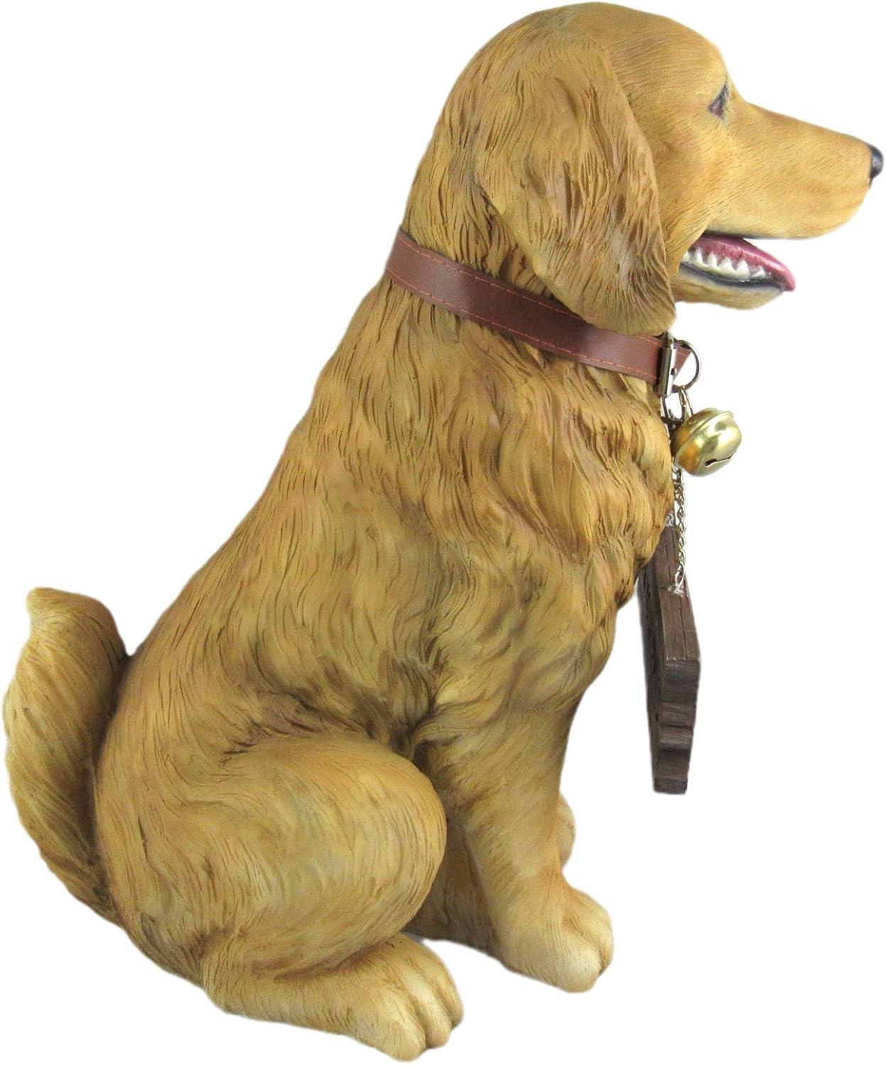 DWK Corporation 12.75 inch Tall Golden Retriever Dog Statue with Reversible Sign