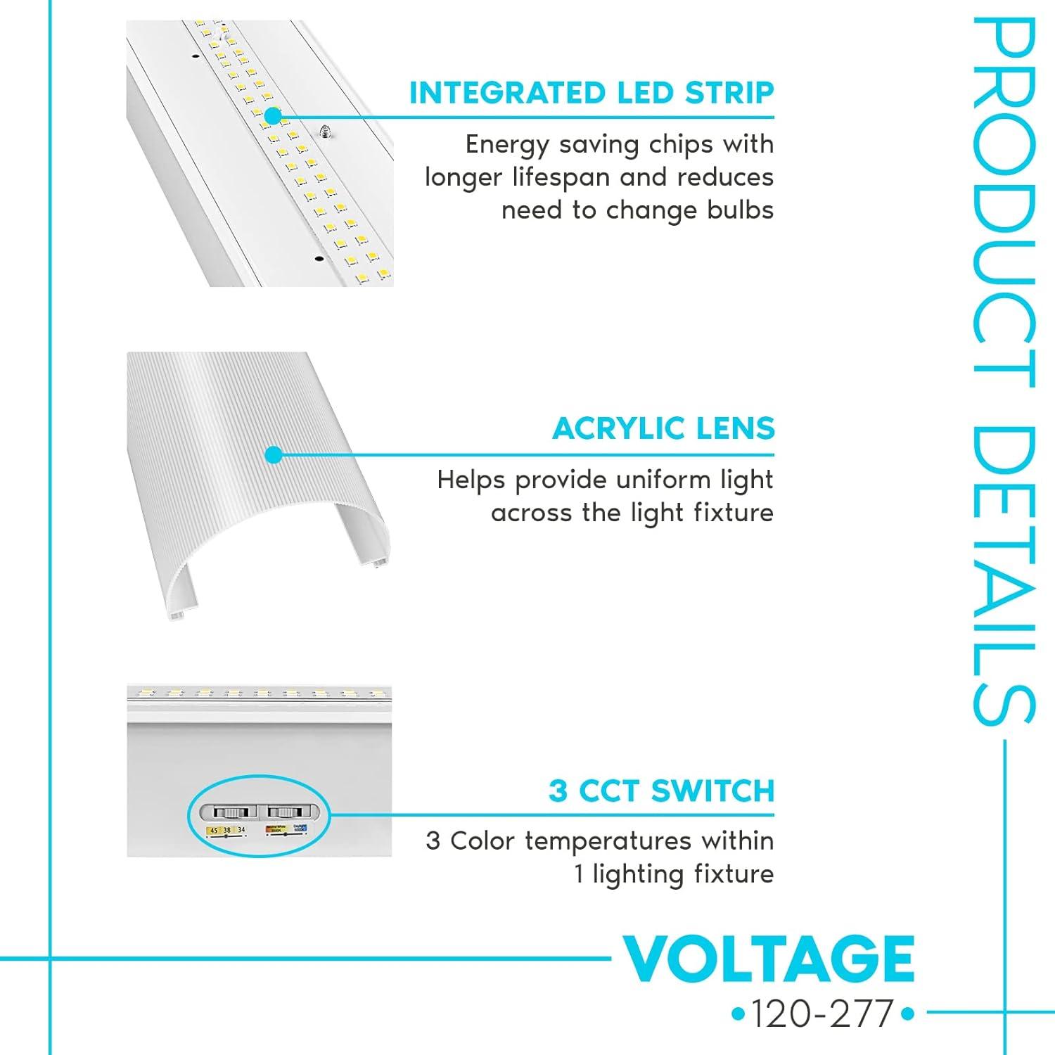 Luxrite 4' Selectable CCT Linear LED Shop Light