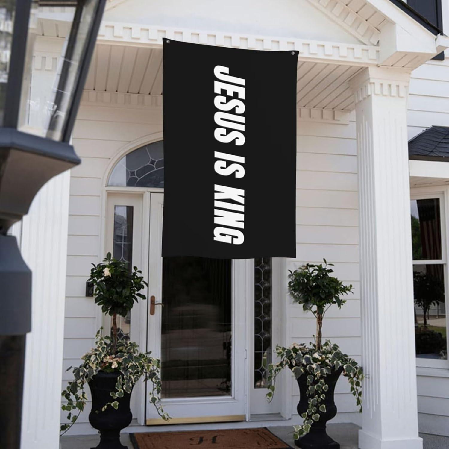 Jesus Is King Flag - Christian Jesus Flag - Outdoor Flags Hope Faith Over Fear - Easter Flags Decoration Gift - Indoor Wall Decoration - 3X5FT