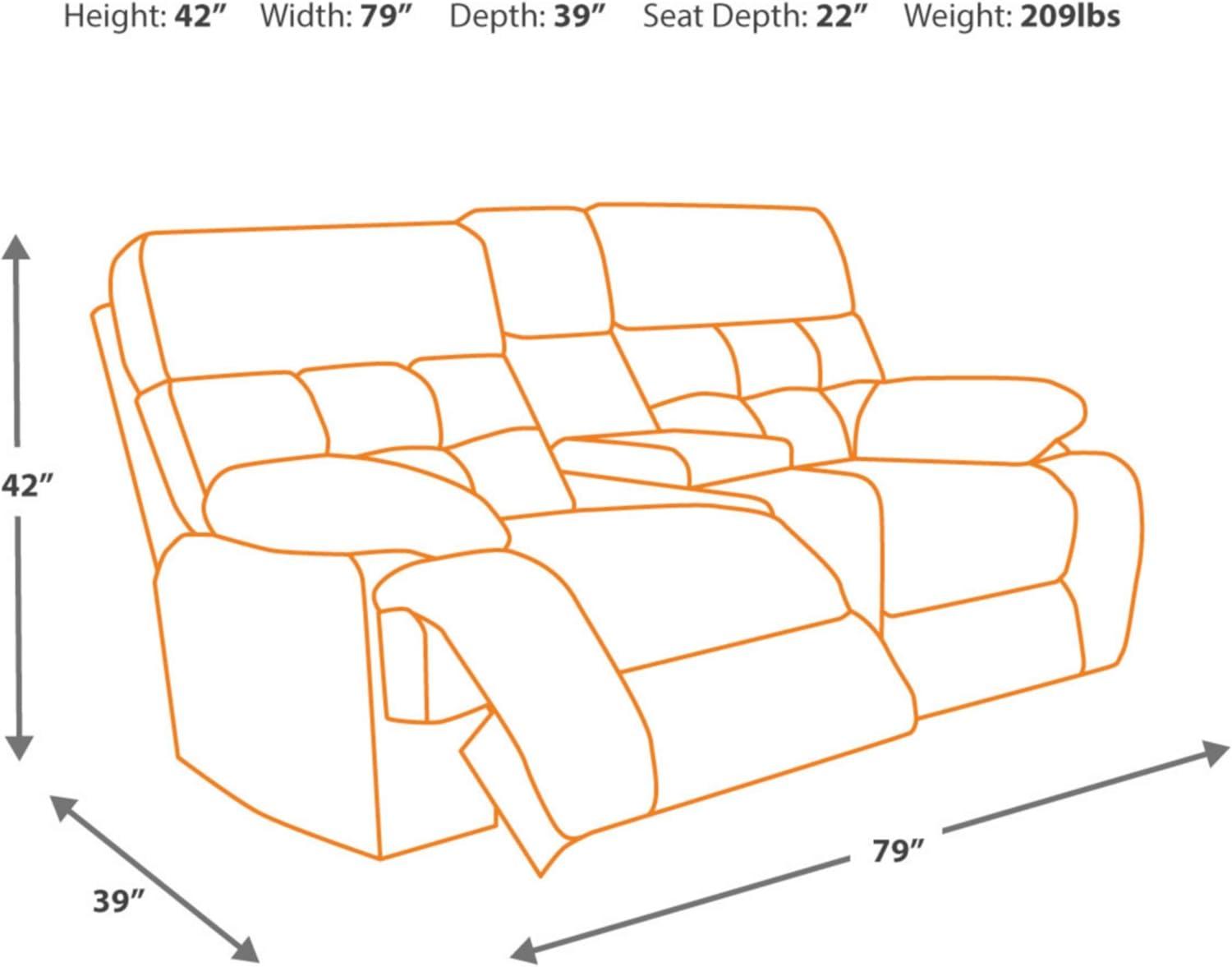 Contemporary Gray Fabric Reclining Loveseat with Storage and Cup Holders