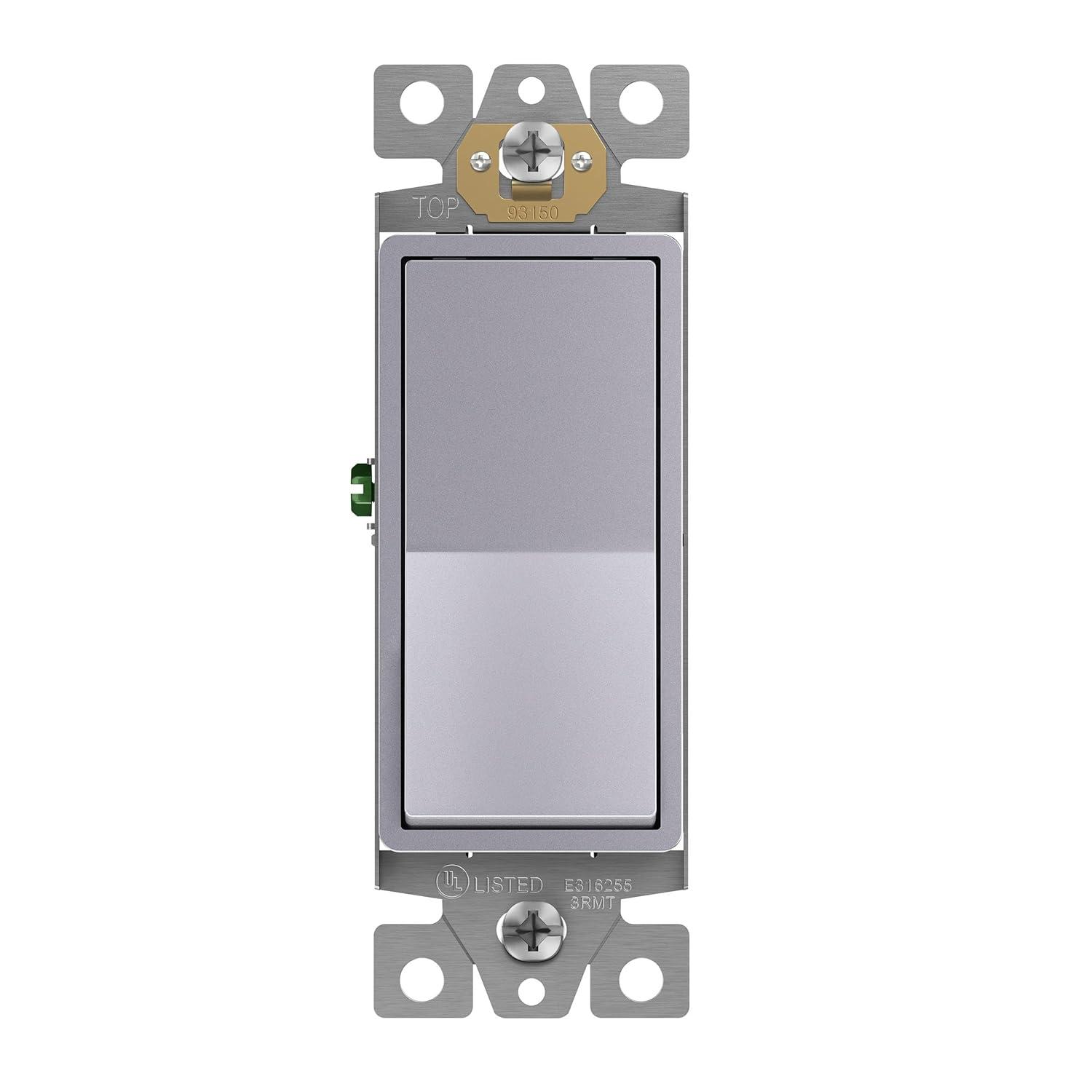 ENERLITES 3-Way Decorator Paddle Light Switch, Gloss Finish, Single Pole or Three Way, 3 Wire, Grounding Screw, Residential Grade, 15A 120V/277V, UL Listed, 93150-SV, Silver