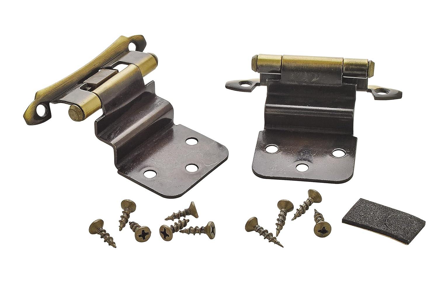 Antique Brass 3/8 Inch Self-Closing Cabinet Hinges, 2 Pack