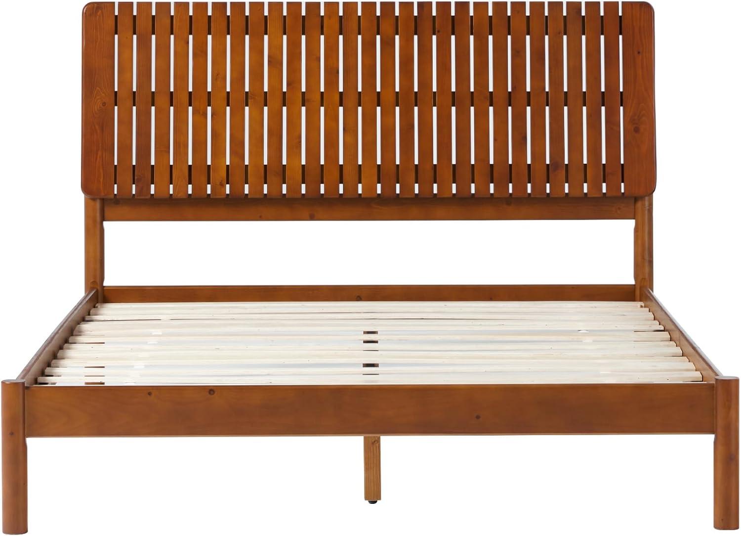 Walker Edison Transitional Solid Wood Platform Queen Bed, Dark Brown