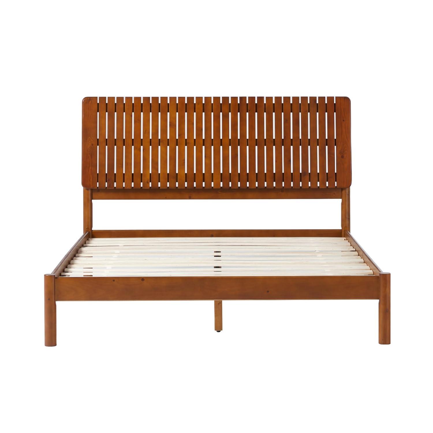 Walker Edison Transitional Solid Wood Platform Queen Bed, Dark Brown