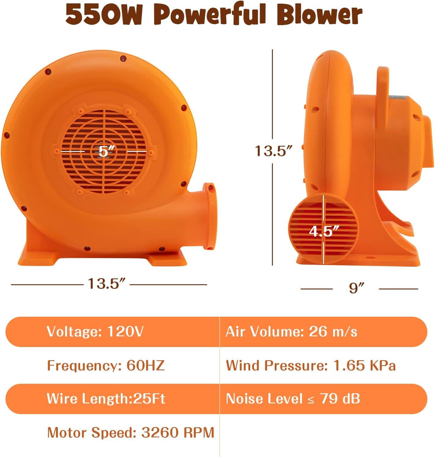 Orange 550W High-Efficiency Air Blower for Inflatables