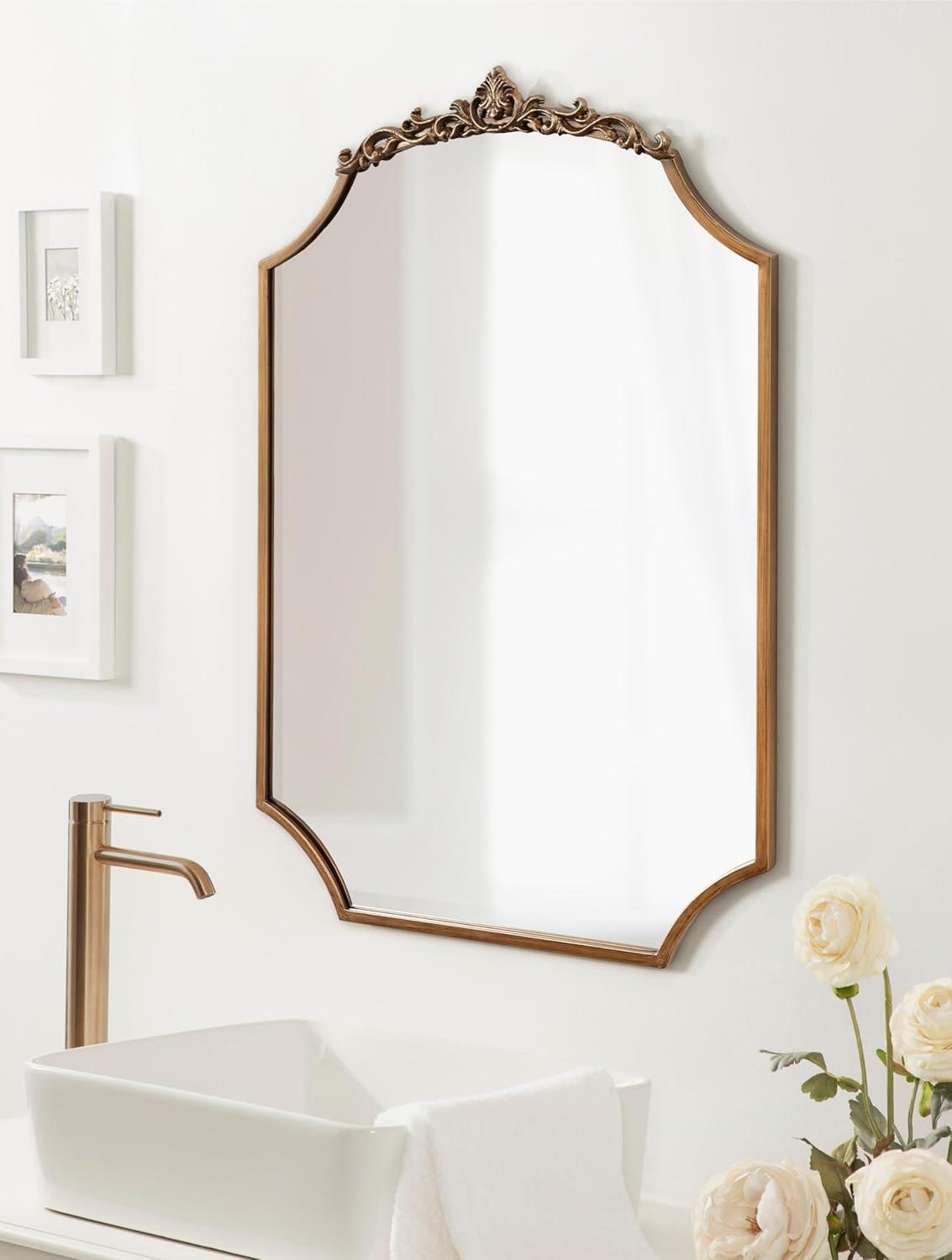 Kate & Laurel All Things Decor 24"x36" Arendahl Traditional Scallop Mirror Gold: Baroque-Inspired, No Assembly Required, Wall Mount