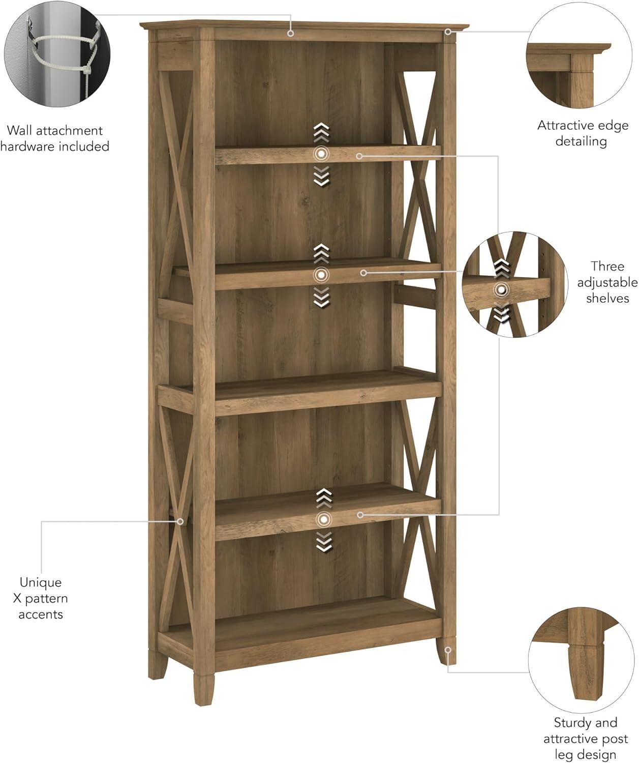 Bush Furniture Key West Tall 5 Shelf Bookcase, Reclaimed Pine
