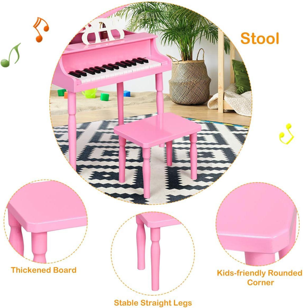 Costway 30-Key Classic Baby Grand Piano Toddler Toy Wood w/ Bench & Music Rack Pink