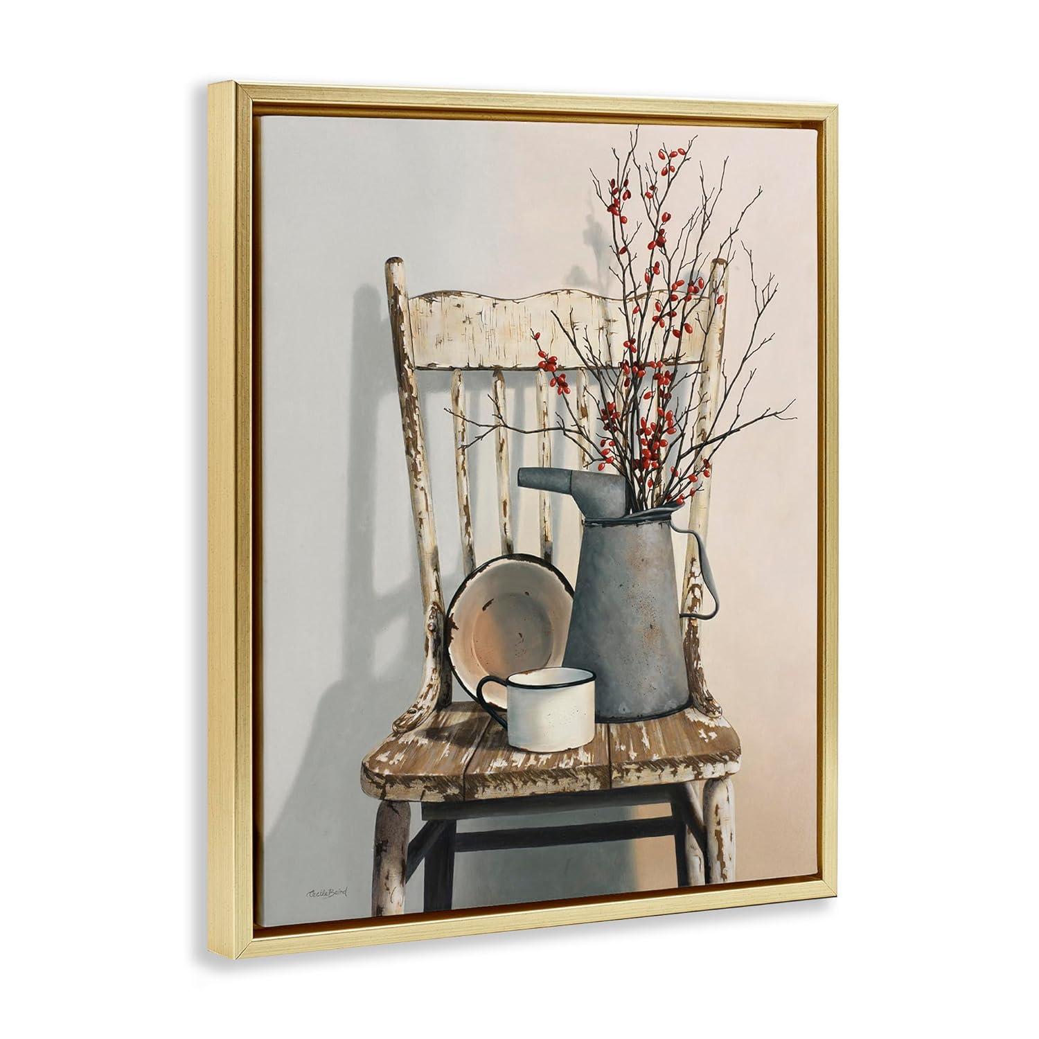 Stupell Industries Vintage Rustic Things Neutral Painting Gold Floater Framed Canvas Wall Art, 24 x 30