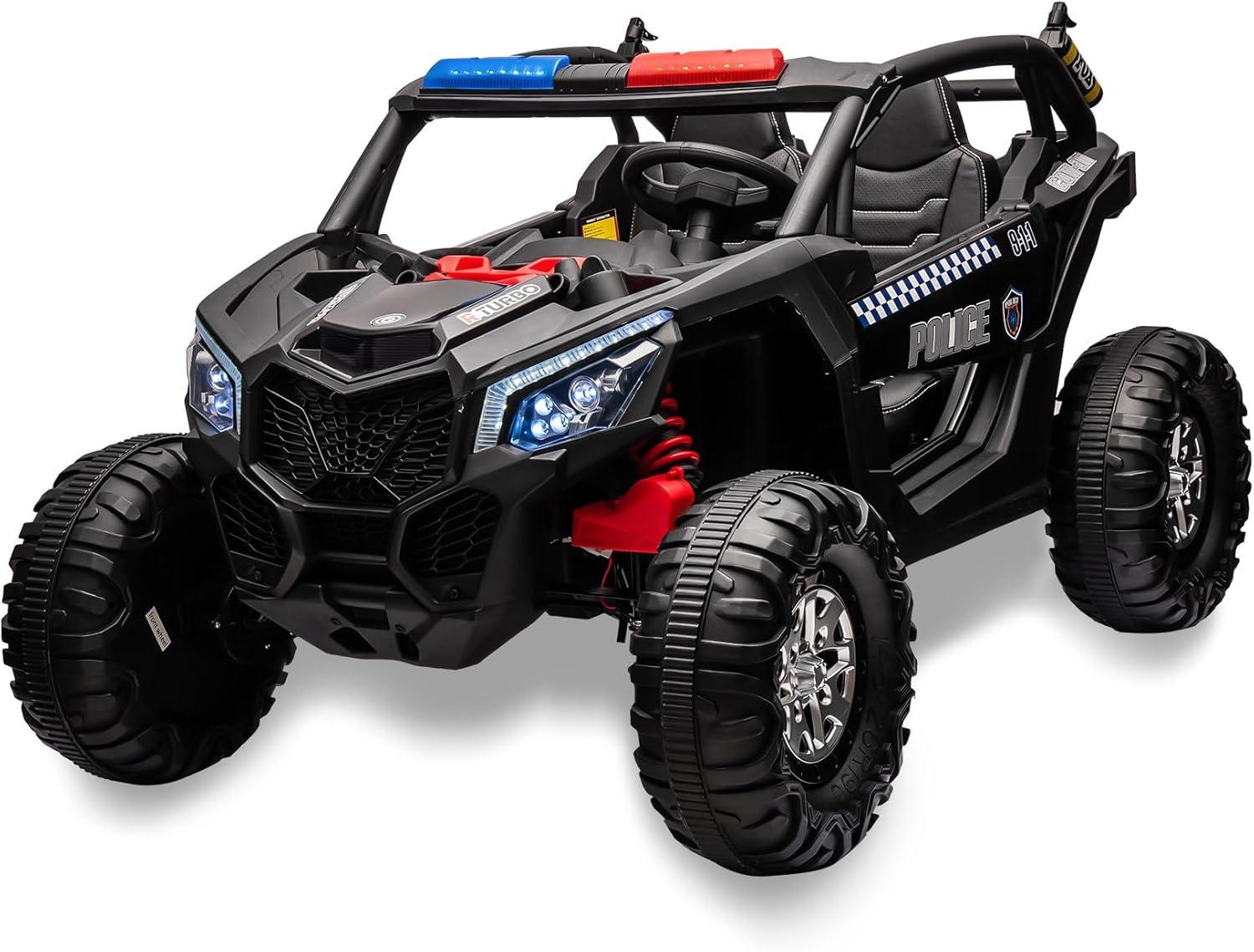 Black 24V 4WD Two-Seater Kids Ride-On Police Car