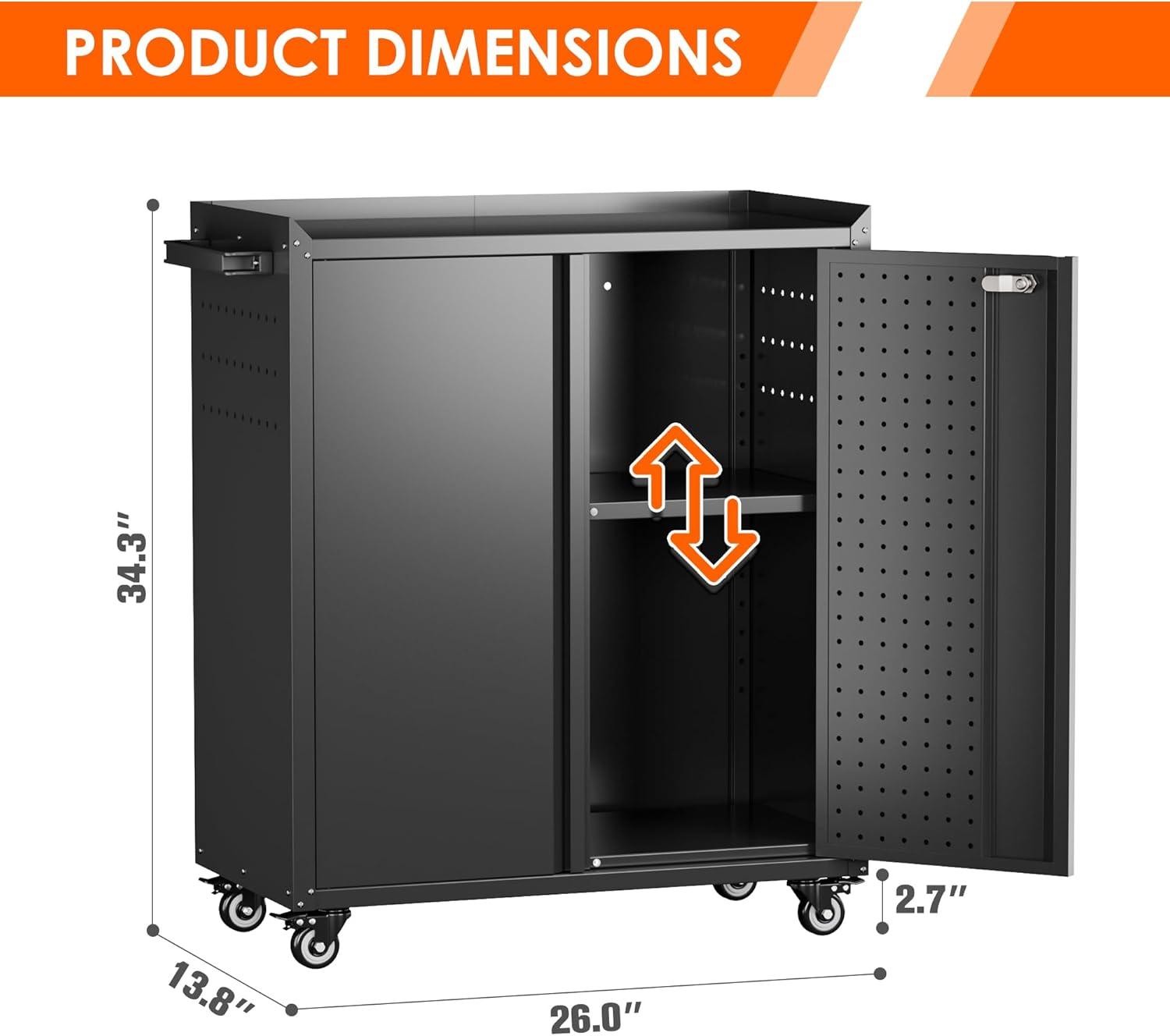 AOBABO 72 Inch Locking Metal Garage Home Office Storage Cabinet with Universal Rubber Wheels/Lockable Casters and Magnetic Doors, White