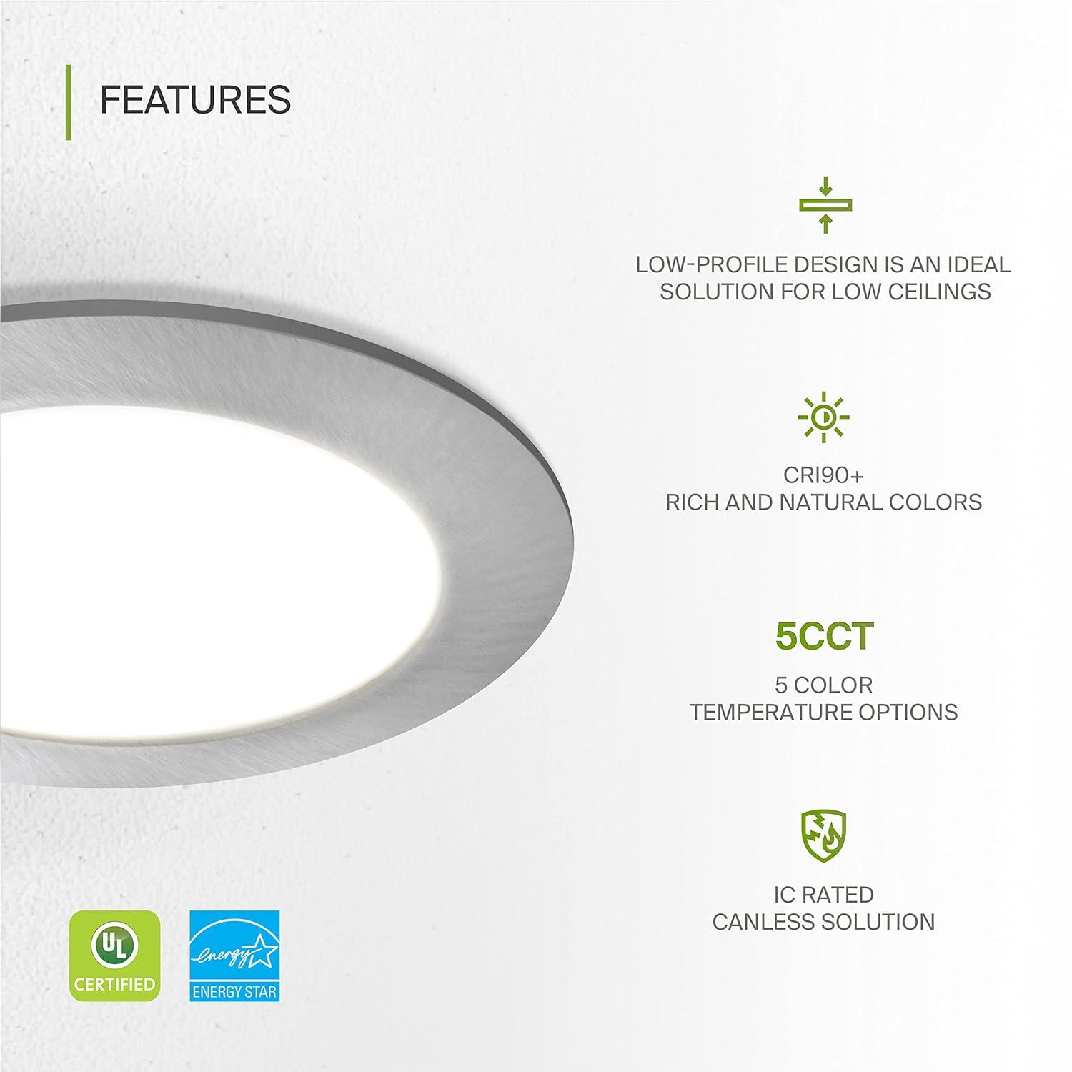 ASD LED Recessed Lighting 4 Inch | 2700K/3000K/3500K/4000K/5000K, 12W 50W Eqv | Ultra Thin Dimmable Ceiling Lights with J Box, Canless Wafer Downlight | Round Slim Panel Light - UL Energy Star 6 Pack