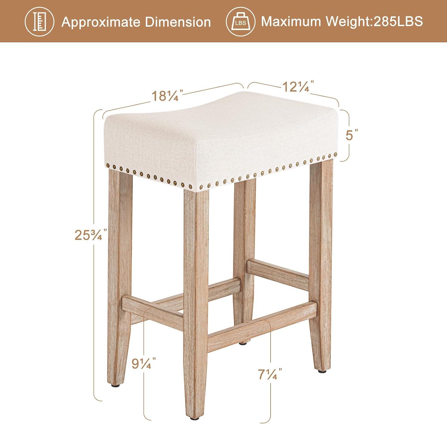 Furniliving 26" Counter Height Bar Stools, Linen Backless Saddle Seat Barstools, Set of 4,Beige