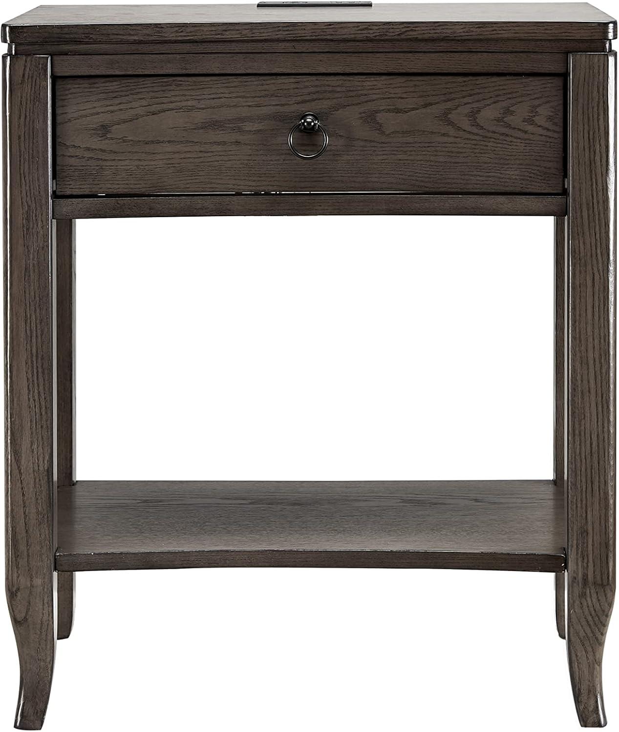 Annette Smoke Gray Solid Wood 1-Drawer Nightstand with USB Ports