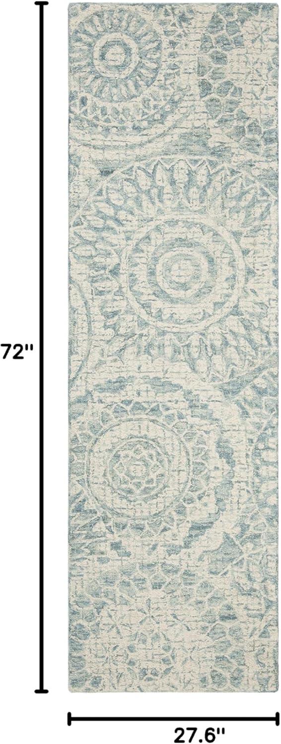 Abstract ABT205 Handmade Indoor Runner - Ivory/Blue - 2'-3"x6' - Safavieh