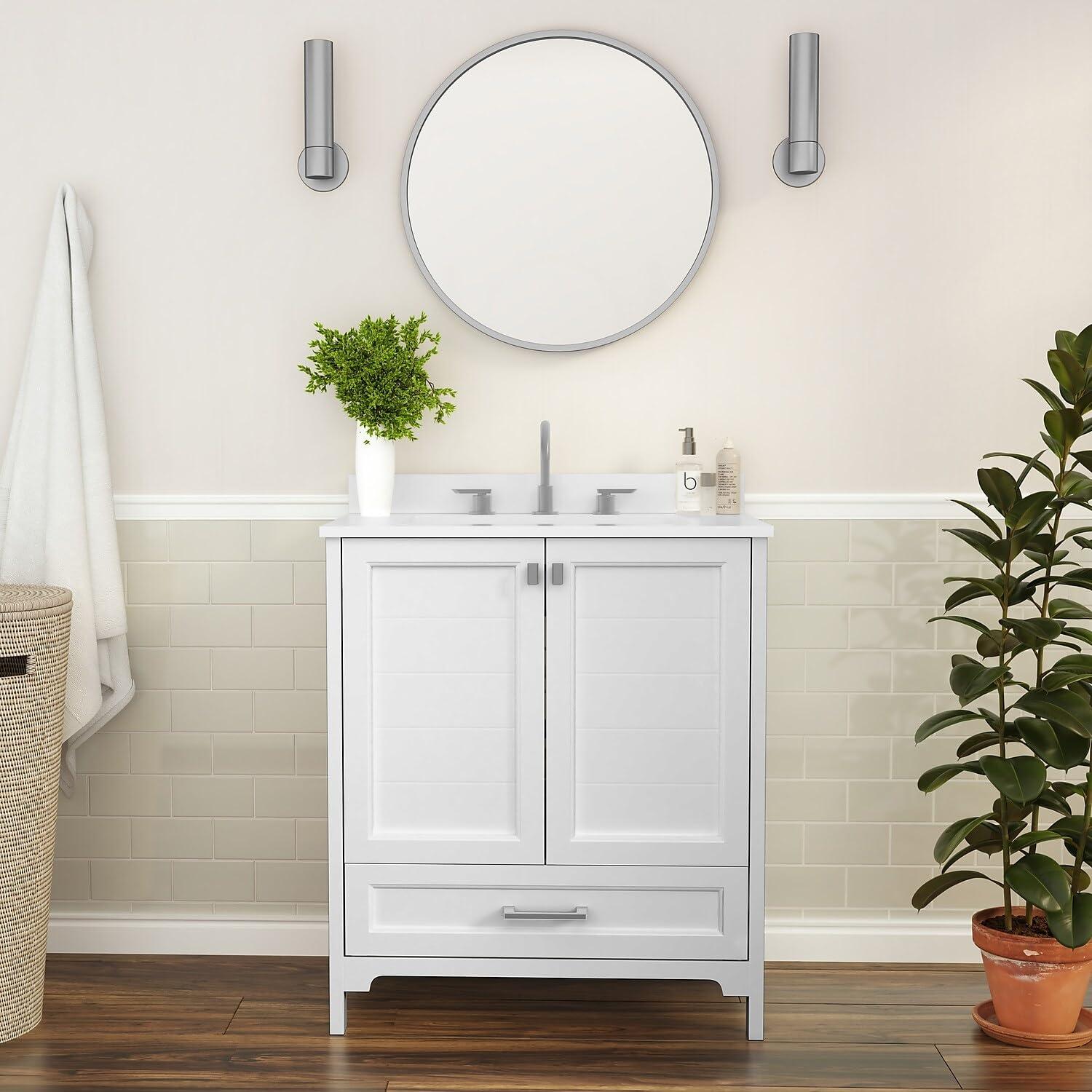 Flash Furniture 30 Inch Bathroom Vanity with Undermount Sink, Cabinet, and Drawer in White