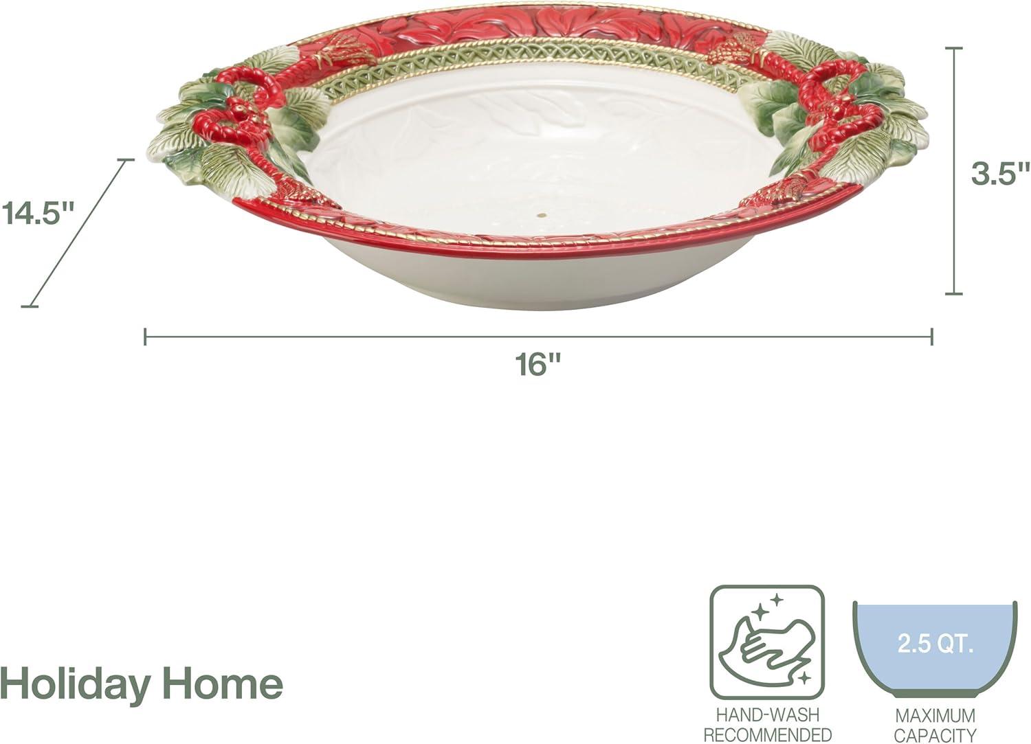 Holiday Red and Green Ceramic Christmas Serving Bowl