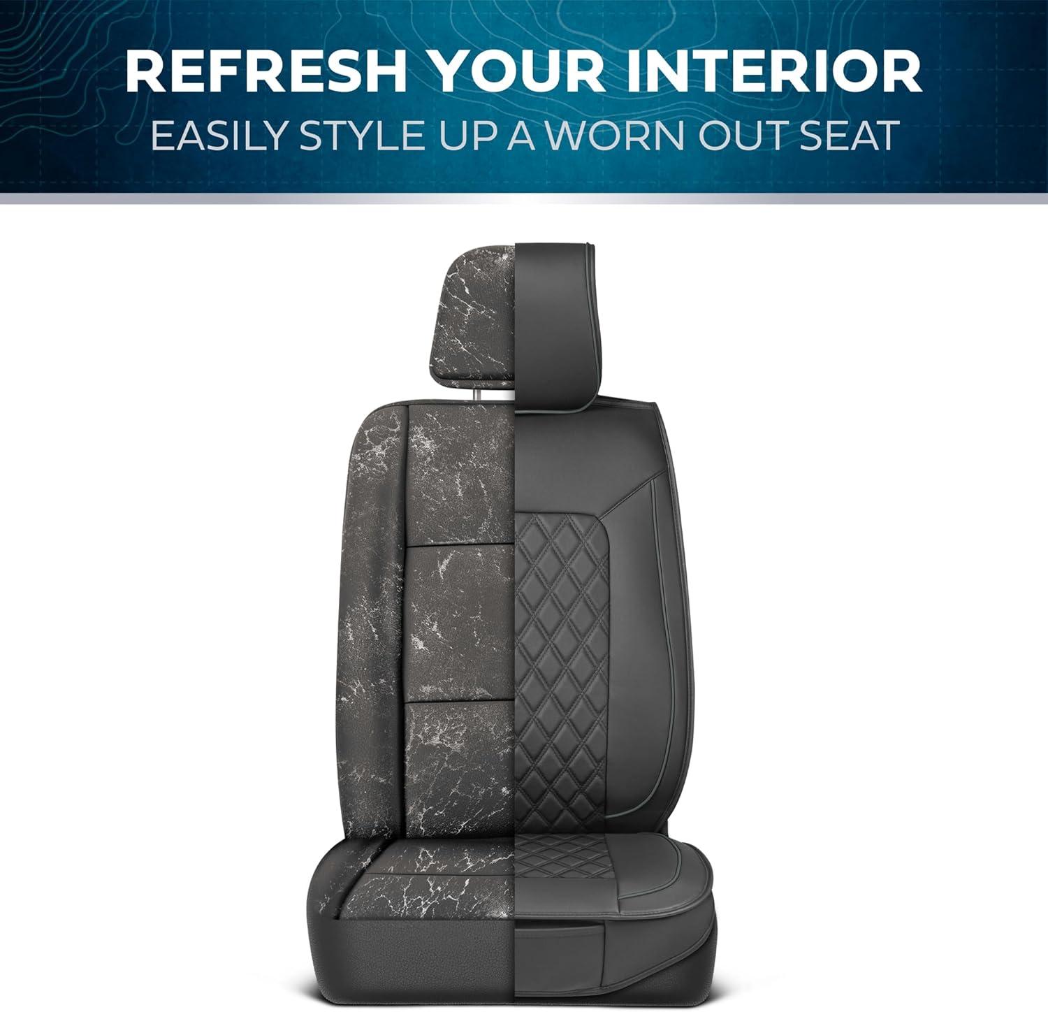 MotorBox Car Seat Covers Prestige Edition Faux Leather Black & Beige Seat Covers for Car Diamond Stitched Cushioned Seat Protectors for Auto, Trucks, SUV, Car Full Set