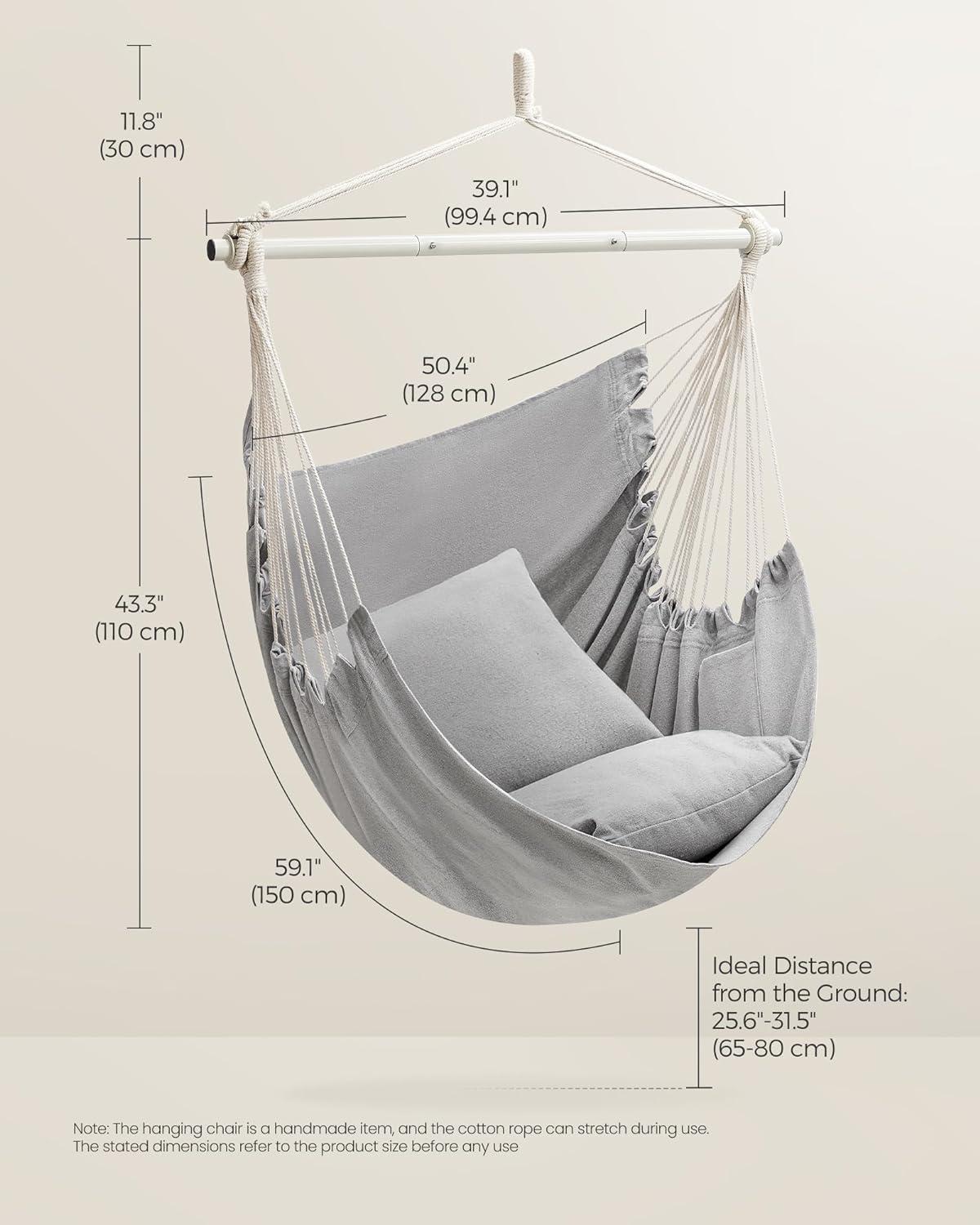 Dove Gray Hanging Chair with Cushions and Steel Chain