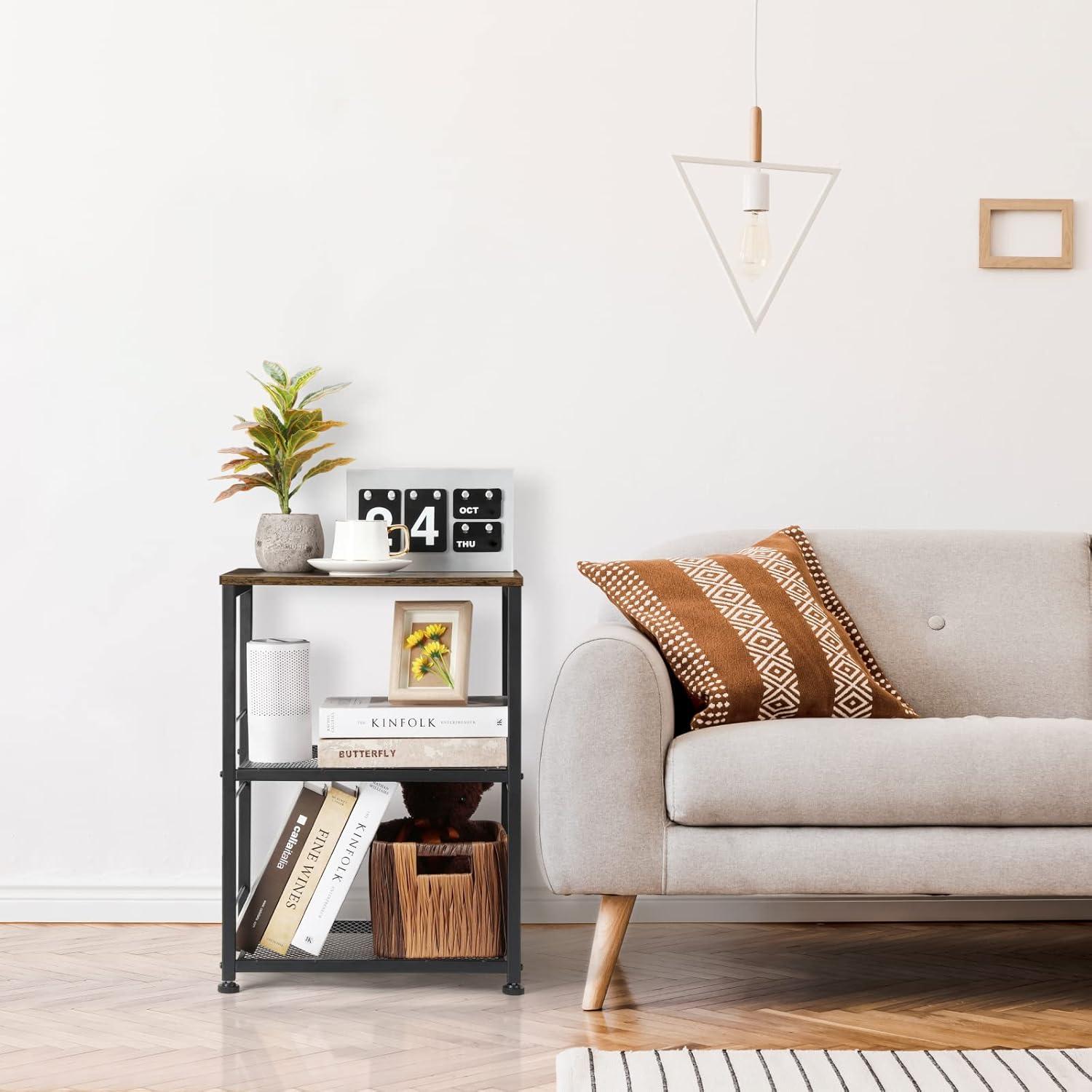 LIANTRAL 3 Tier Rolling Cart, Brown Kitchen Carts on Wheels with Storage, Multifunctional Utility Cart for Kitchen, Bathroom, Living Room, Bar, Office