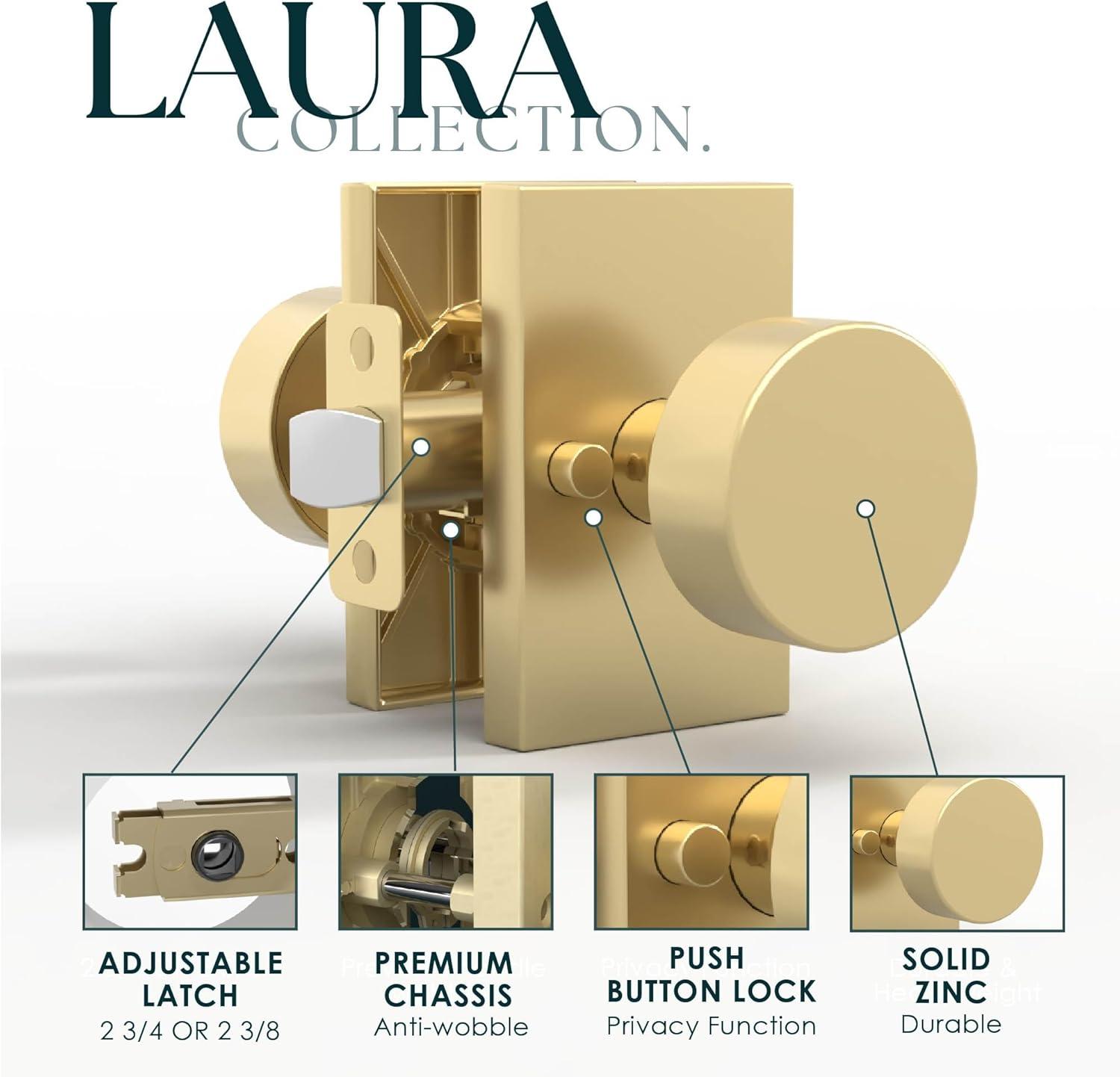 Mega Handles Laura Reversible Interior Door Knob for Bedrooms, Bathroom & Hallway | Modern Stainless Door Locks