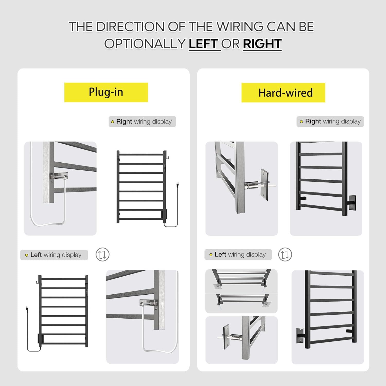 Matte Black 10-Bar Stainless Steel Wall Mounted Towel Warmer