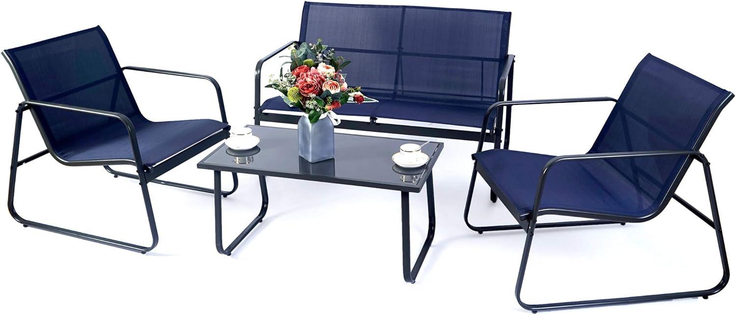 Navy Blue 4-Piece Metal Outdoor Conversation Set