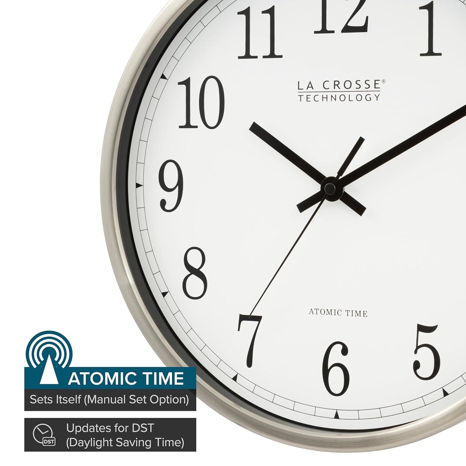LA CROSSE TECHNOLOGY WT-3126B 12" Stainless Steel Atomic Wall Clock