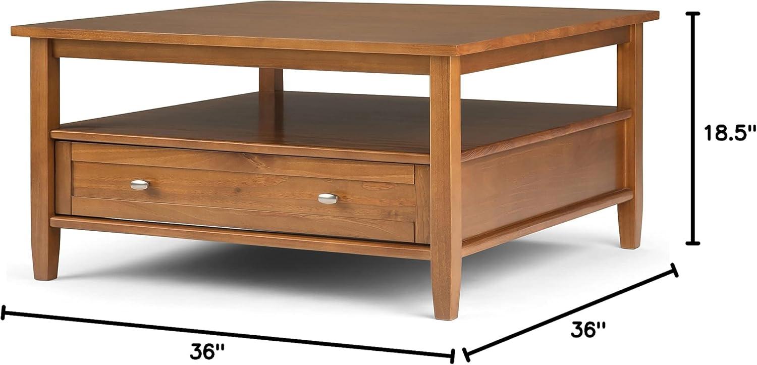 Simpli Home Warm Shaker Solid Wood Square Coffee Table In Light Golden Brown