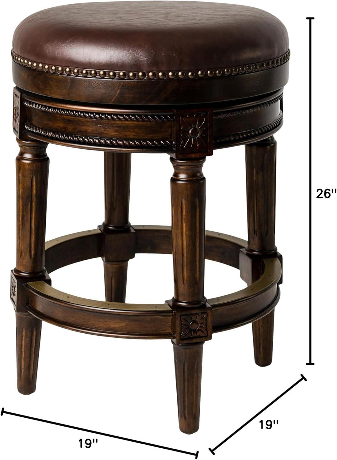 Dark Walnut Backless Swivel Counter Stool with Leather Seat