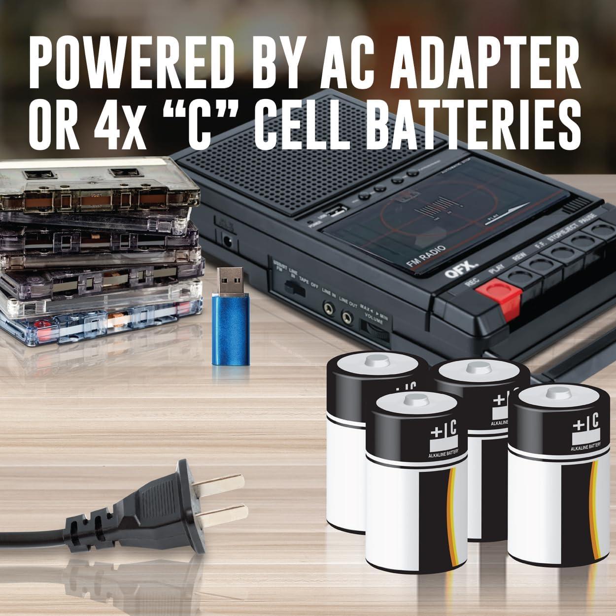 QFX Retro-39BT Shoebox-Style Cassette Player/Recorder with Bluetooth, FM Radio, USB input, Black